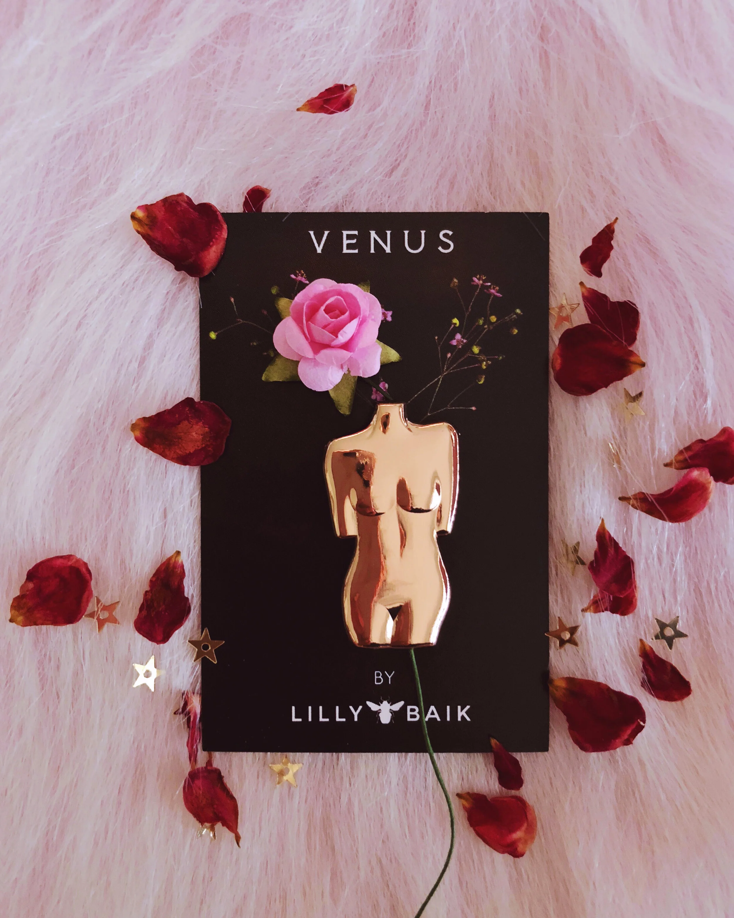 venus 3d enamel pin rose gold female form woman body vase renaissance sculpture art lapel pin by lilly baik.