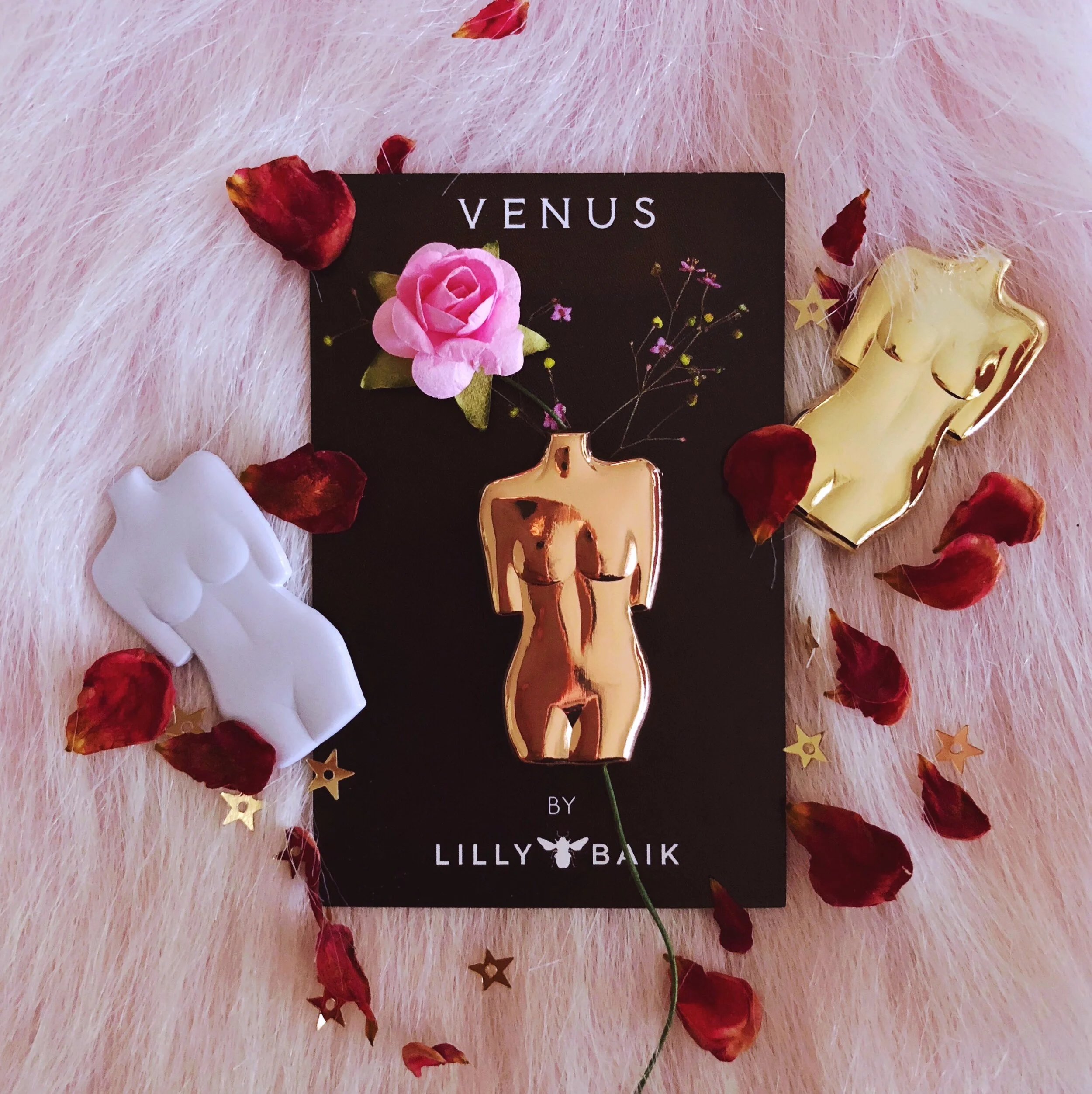venus 3d enamel pin gold rose white porcelain female form woman body vase renaissance sculpture art lapel pin bundle deal pack by lilly baik.