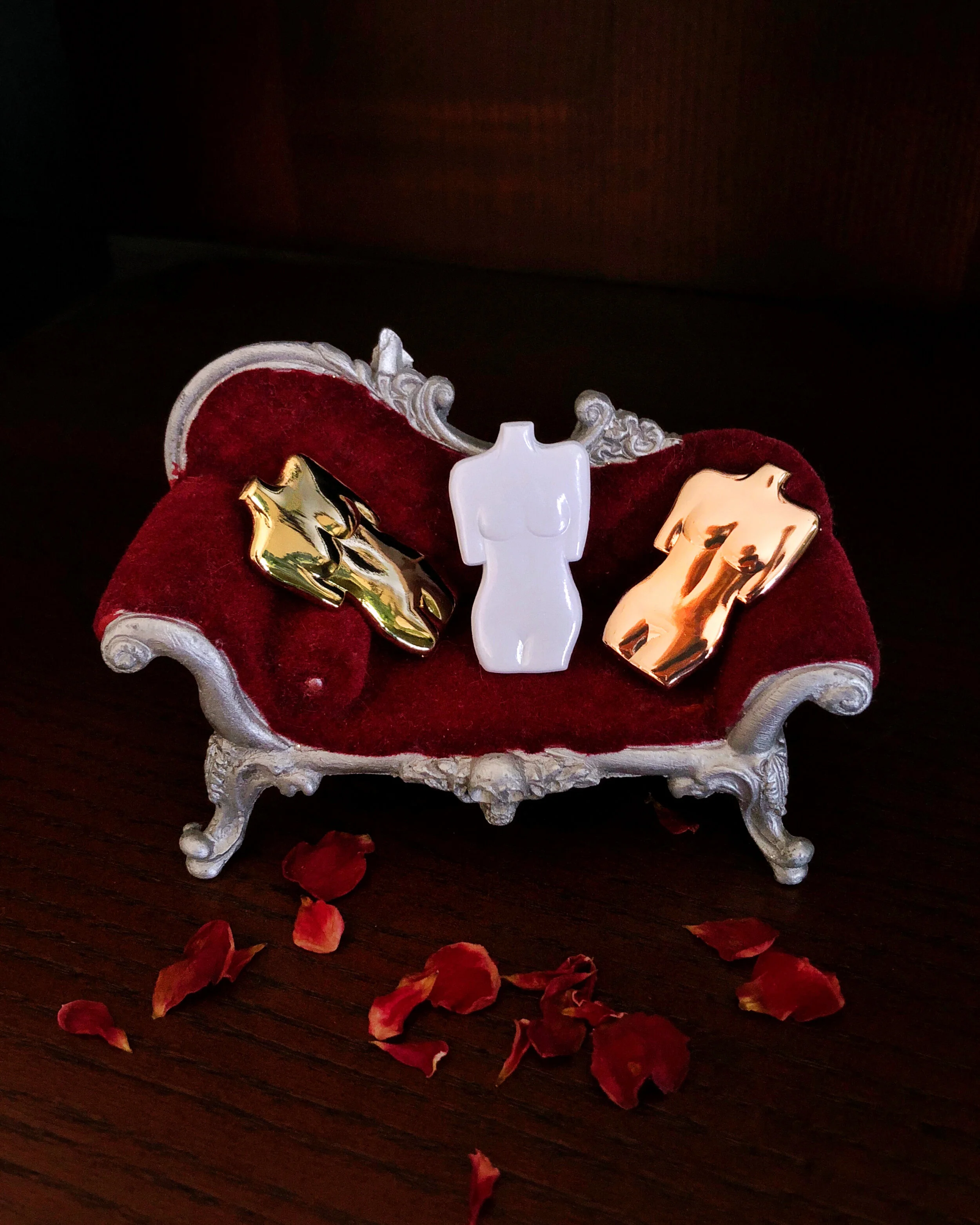 venus 3d enamel pin gold rose white porcelain female form woman body vase renaissance sculpture art lapel pin bundle deal pack by lilly baik.