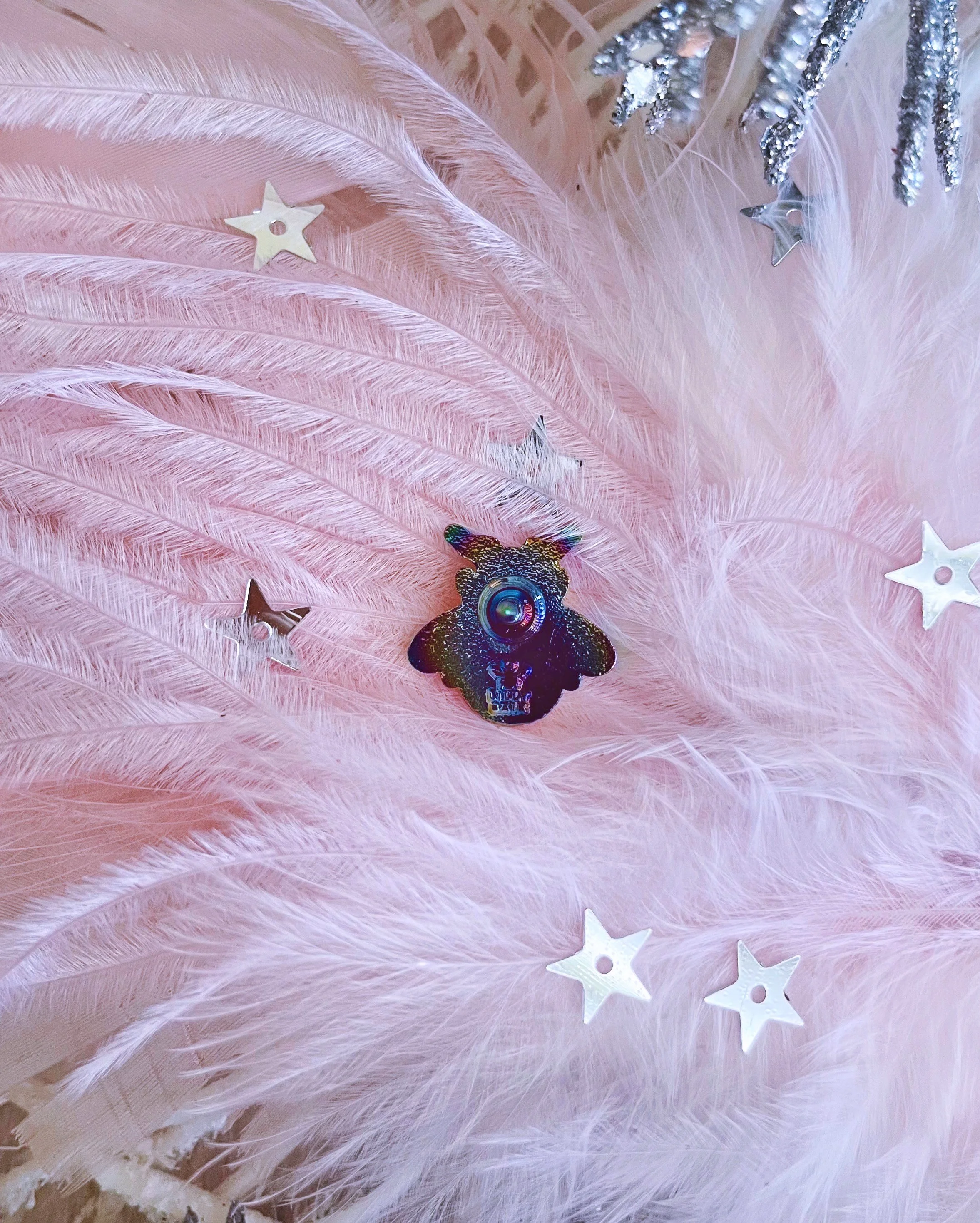 mini bee iridescent rainbow metal anodized glitter honeybee enamel lapel pin by lilly baik.