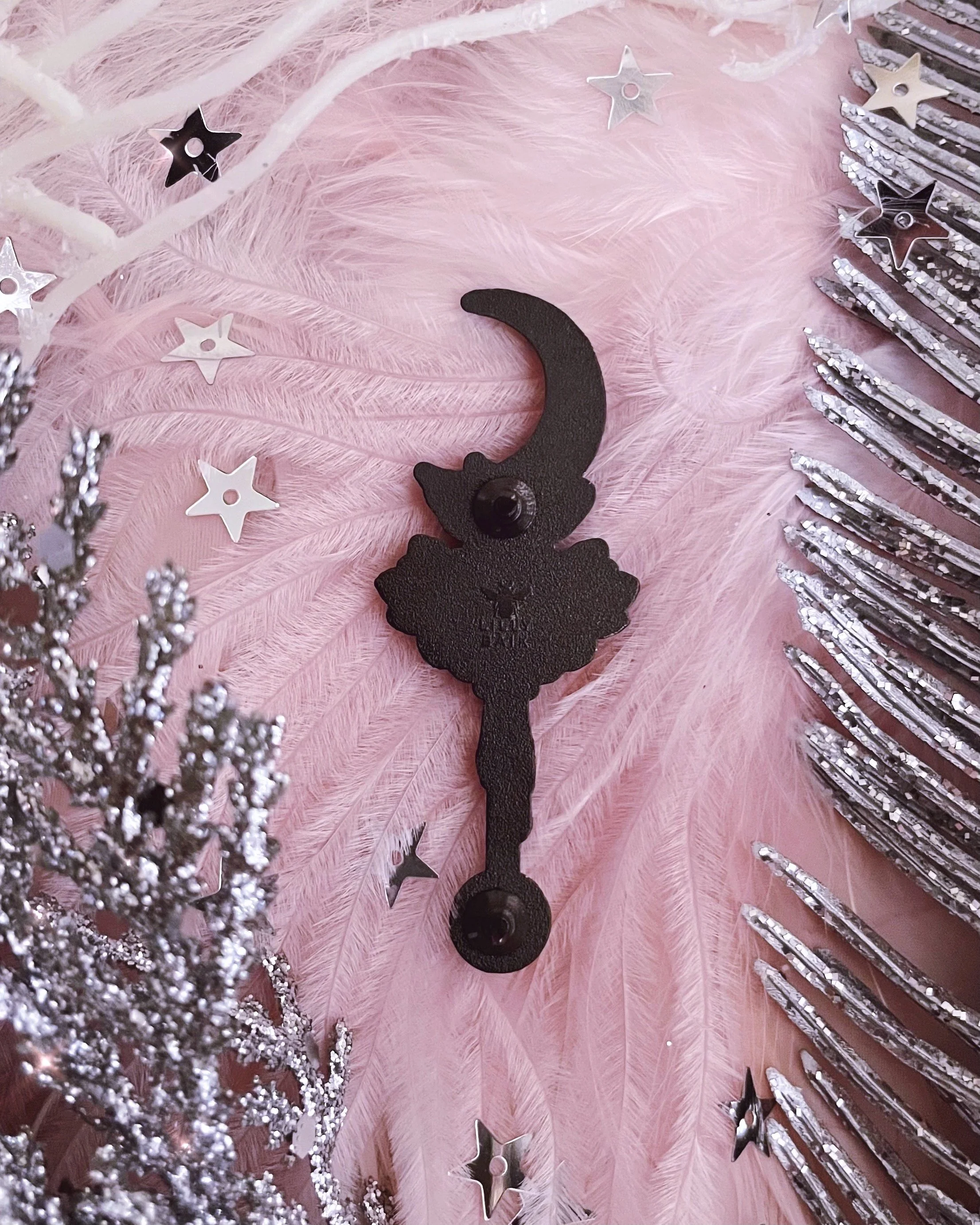 celestial bee magic wand pin back.jpg