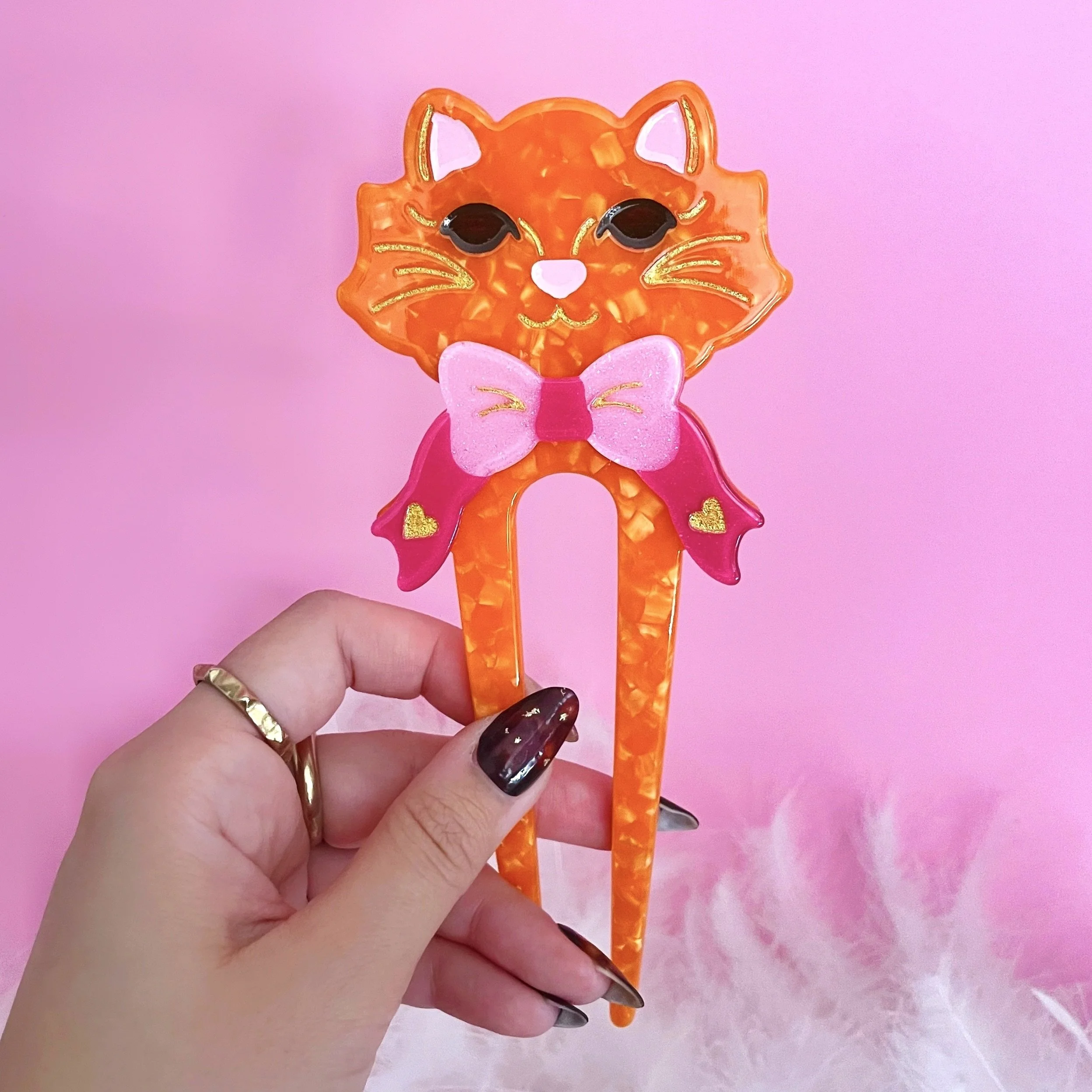 fancy cat french hair pin orange main.JPEG