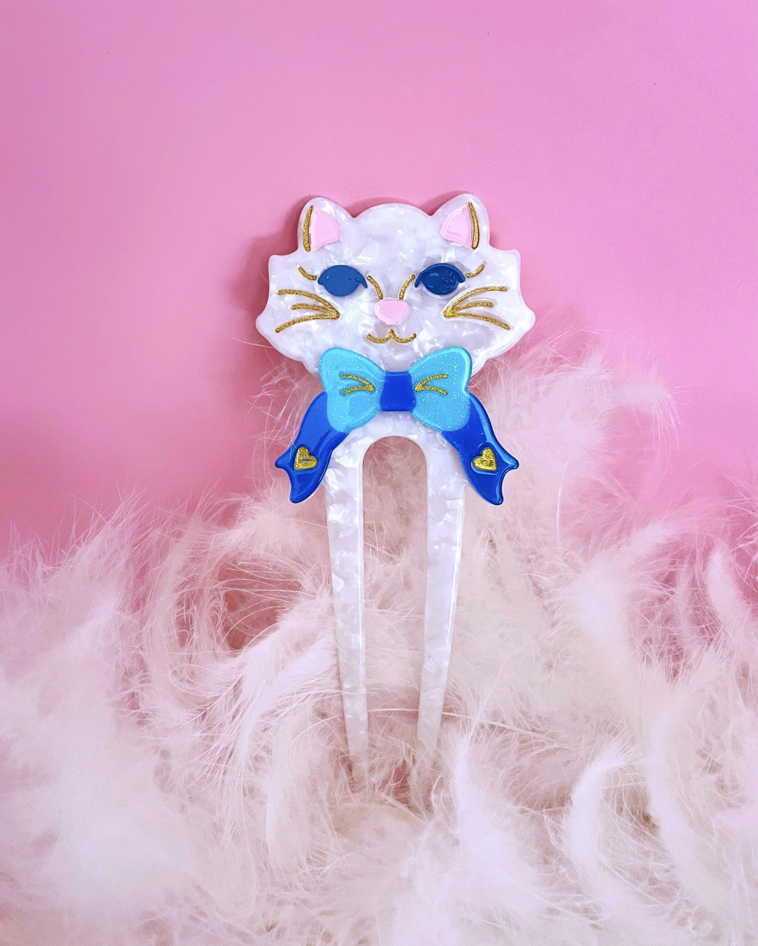 fancy cat french hair pin white flat.JPEG