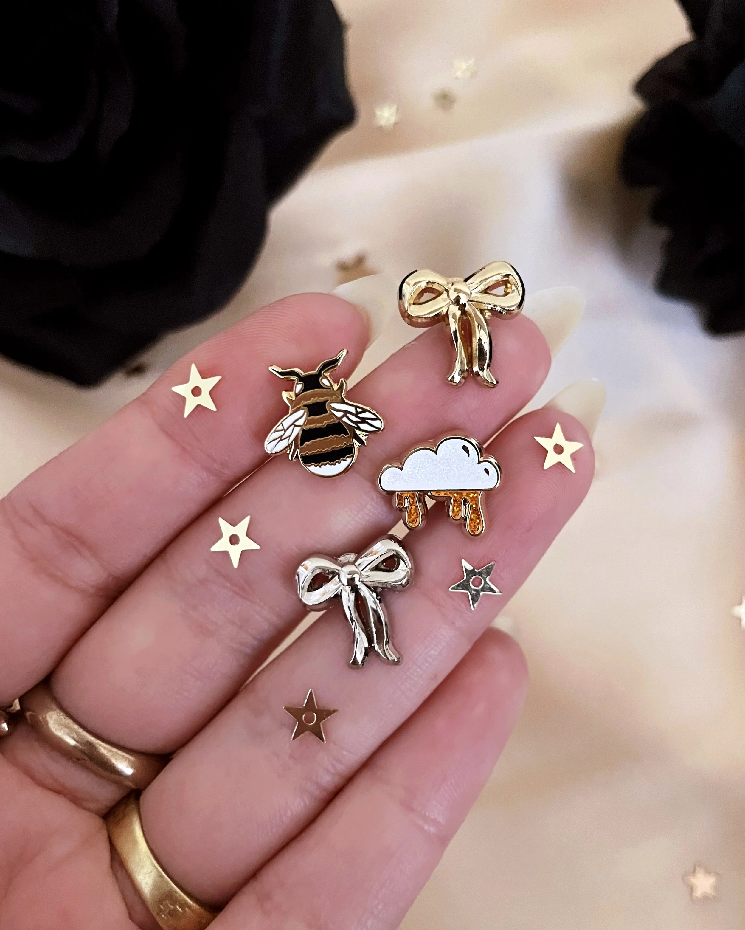 tiny honey cloud pearlescent glitter mini board filler enamel pin by lilly baik.