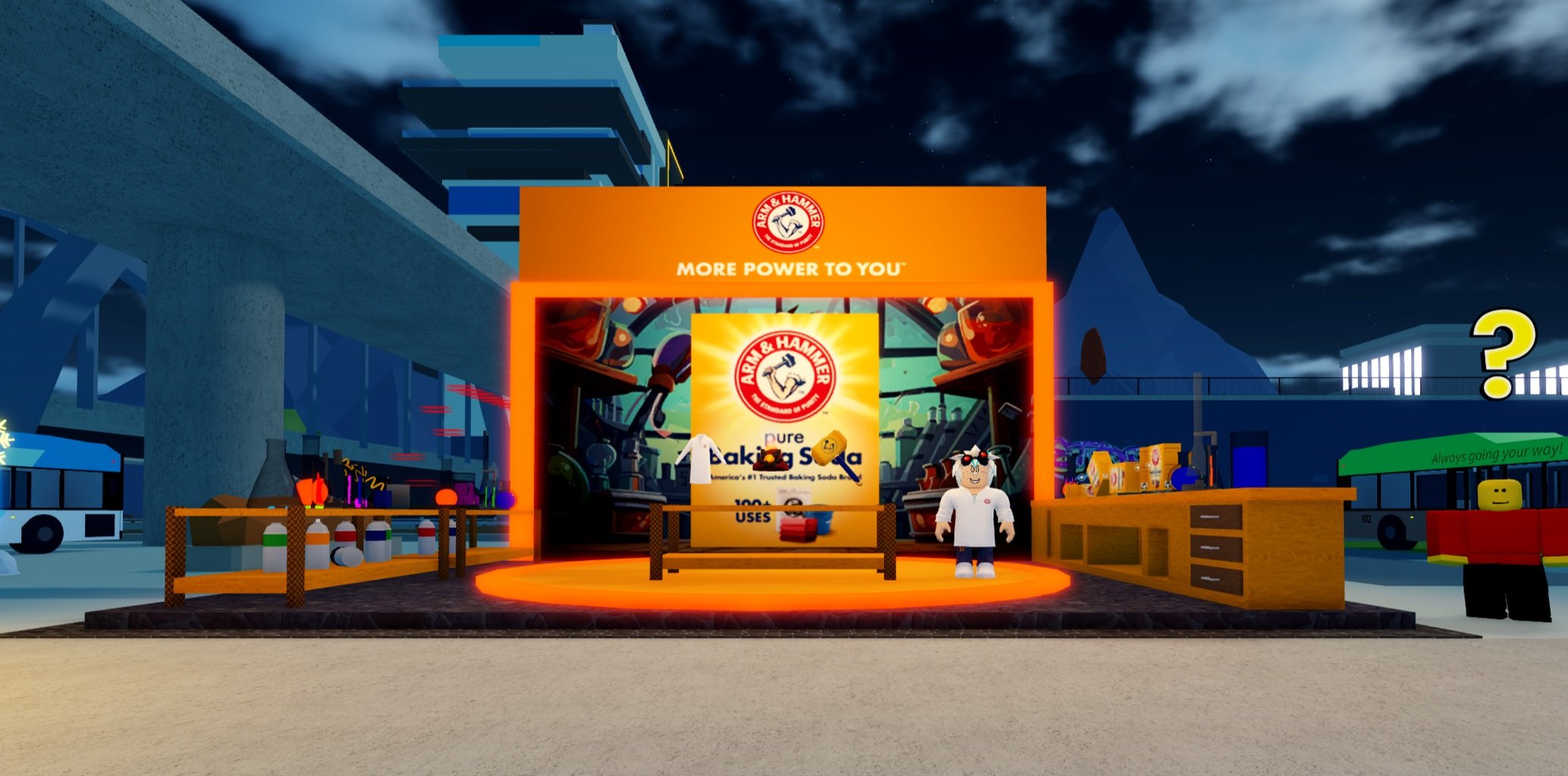 Arm & Hammer Baking Soda themed mad science lab activation on Roblox.