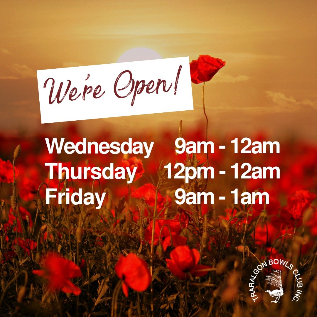 WE'RE OPEN EVERYDAY
Slightly modified hours on Thursday for ANZAC Day, midday to midnight. All other days we're trading as normal. Lest we forget.