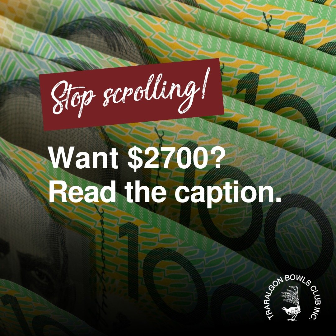 WANT $2700?
Join us Friday night for your chance to win $2700. All you need to do is:
➡️ Be a member. Join up for only $5 at reception.
➡️ Be at the club at 7.30pm.
It's that easy. Our member's cash draw is at 7.30pm every Friday, this week the prize