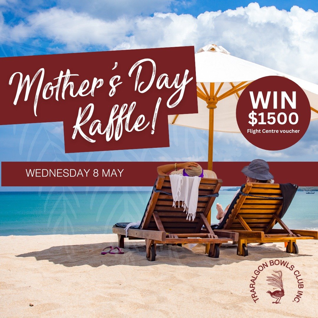 🌸MOTHER'S DAY RAFFLE🌸
Join us on Wednesday 8 May for a huge Mother's Day Raffle.
1ST $1500 Flight Centre Australia voucher
2ND $500 endota day spa + $40 Mother's Day Pack
3RD $250 Mel's Cutting &amp; Beauty Rooms voucher
4TH $100 Flowers by Rhi vou