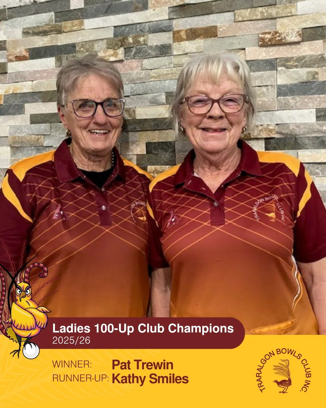 🤩100-UP CLUB CHAMPIONS
Congratulations to:
🥇Pat Trewin
🥈Kathy Smiles
🥇Bernie Detering
🥈Michael Yacoub
Well done everyone!