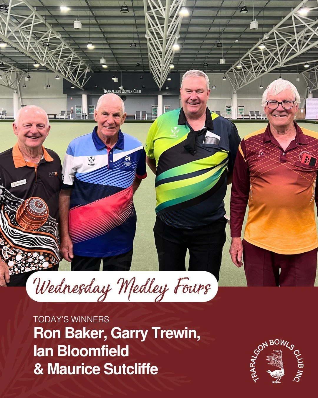 4️⃣WEDNESDAY MEDLEY FOURS4️⃣
Congratulations to the winners of the day:
🥇Winners:1st Place &ndash; Ron Baker, Garry Trewin, Ian Bloomfield &amp; Maurice Sutcliffe
🥈Runners-up: Abe Roeder, Colin Mayman, Ron Sherlock &amp; Derek Hewling
Thank you to 