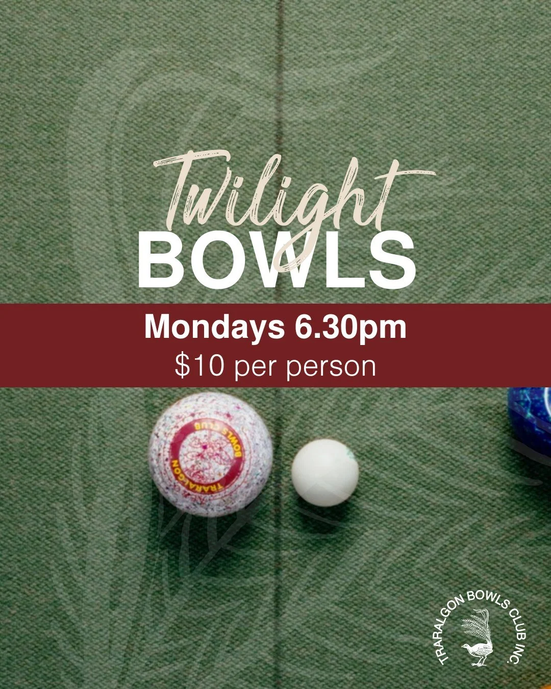 TWILIGHT BOWLS IS FOR EVERYONE
Join us for Twilight Bowls on Mondays at 6.30pm.
📍Sign-up by 1pm on the day, on the sheet in the breezeway
📍$10 per person
📍Neat casual clothes
📍Bowls shoes, flat-soled shoes or barefoot
📍Senior meal deal available