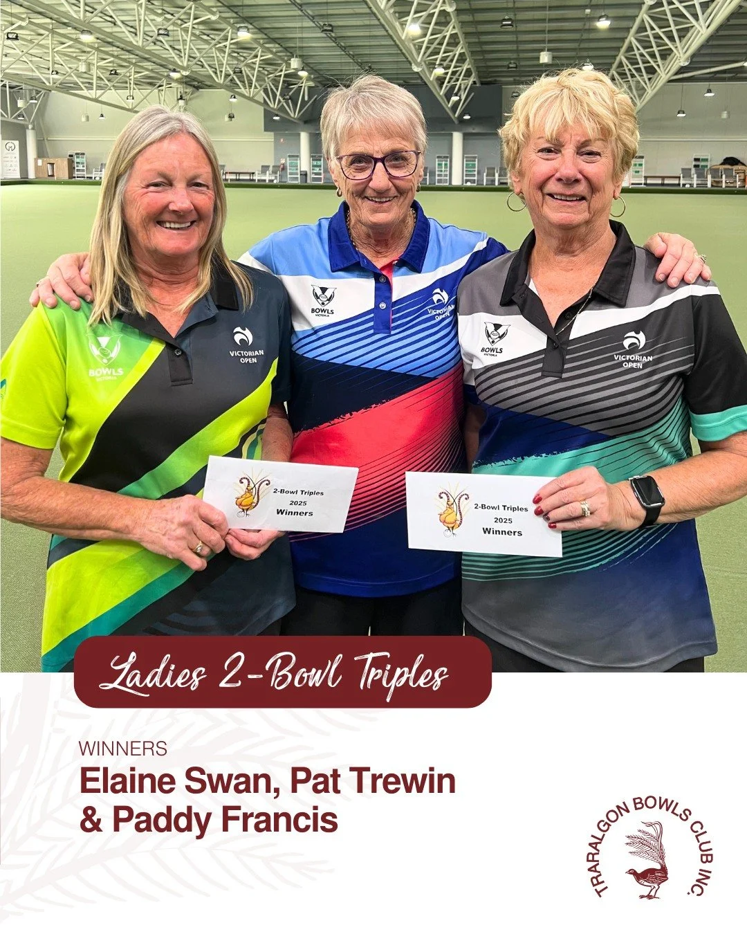 🏆💃LADIES 2-BOWL TRIPLES💃🏆
Congratulations to today's winners:
🥇WINNERS: Elaine Swan, Pat Trewin &amp; Paddy Francis
🥈RUNNERS UP: Rosie Lorenz, Kathy Smiles &amp; Lyn Moffatt
🥉THIRD: Kathy Hiscock, Sandy Sinnott &amp; Debbie Johnson
Thank you t