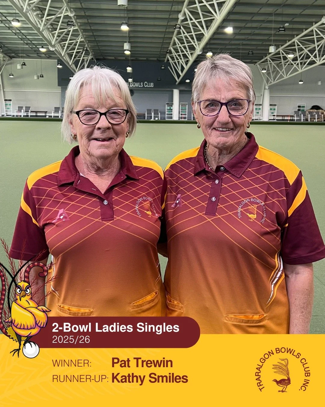 🤩2-BOWL SINGLES CLUB CHAMPIONS
Congratulations to our 2-bowls singles champs:
LADIES:
🥇Pat Trewin
🥈Kathy Smiles
MEN:
🥇Vincent McIlwain
🥈Shane Chapman