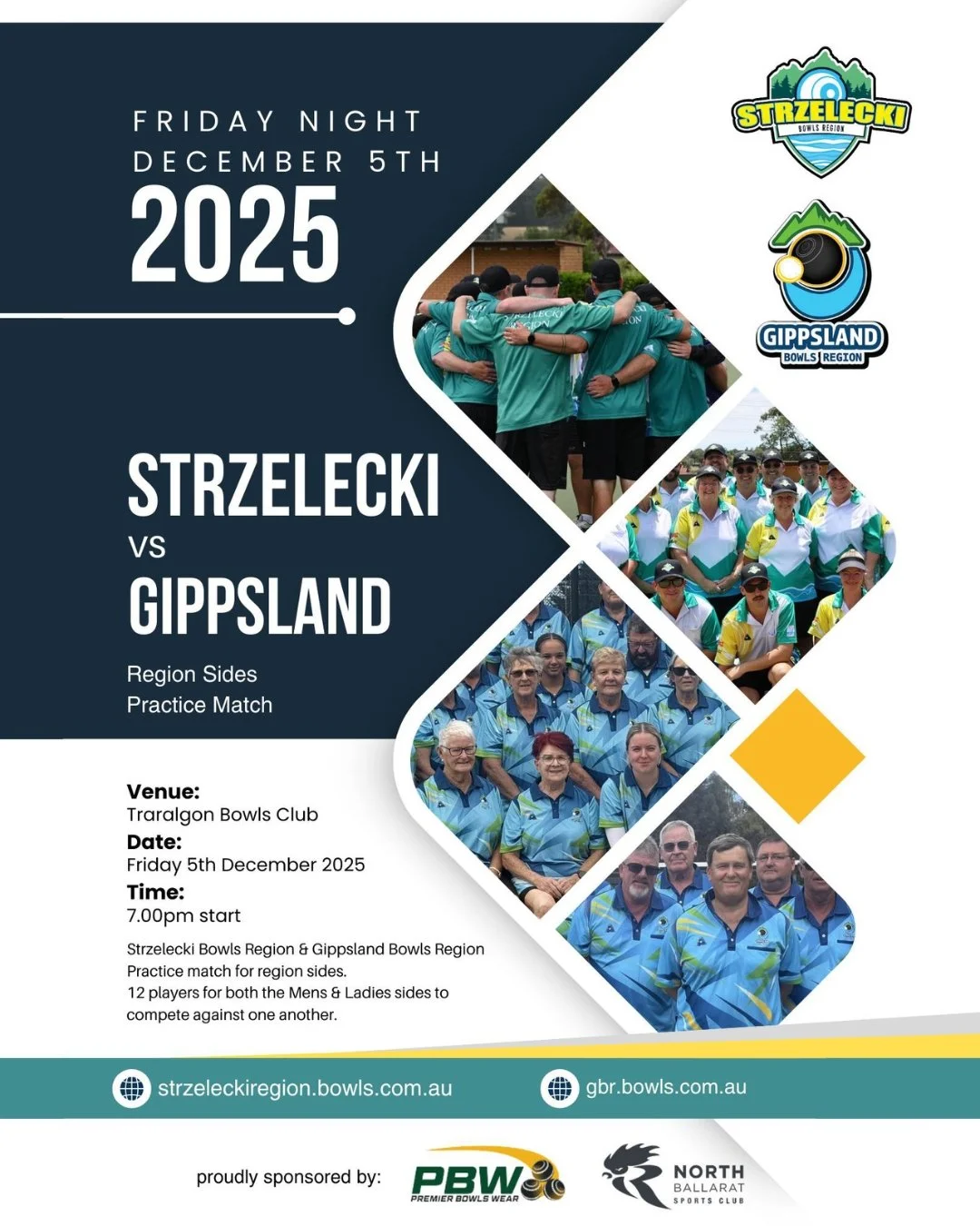 CONGRATULATIONS! REGION SIDE SELECTION
Congrats to our members who have been selected in the Strzlecki Bowls Region Side: Pat Trewin, James Scullin, Matt Ferrari, Michael Yacoub, Vin McIlwain, Nick Turnbull.
 
We are hosting a Strzelecki Bowls Region