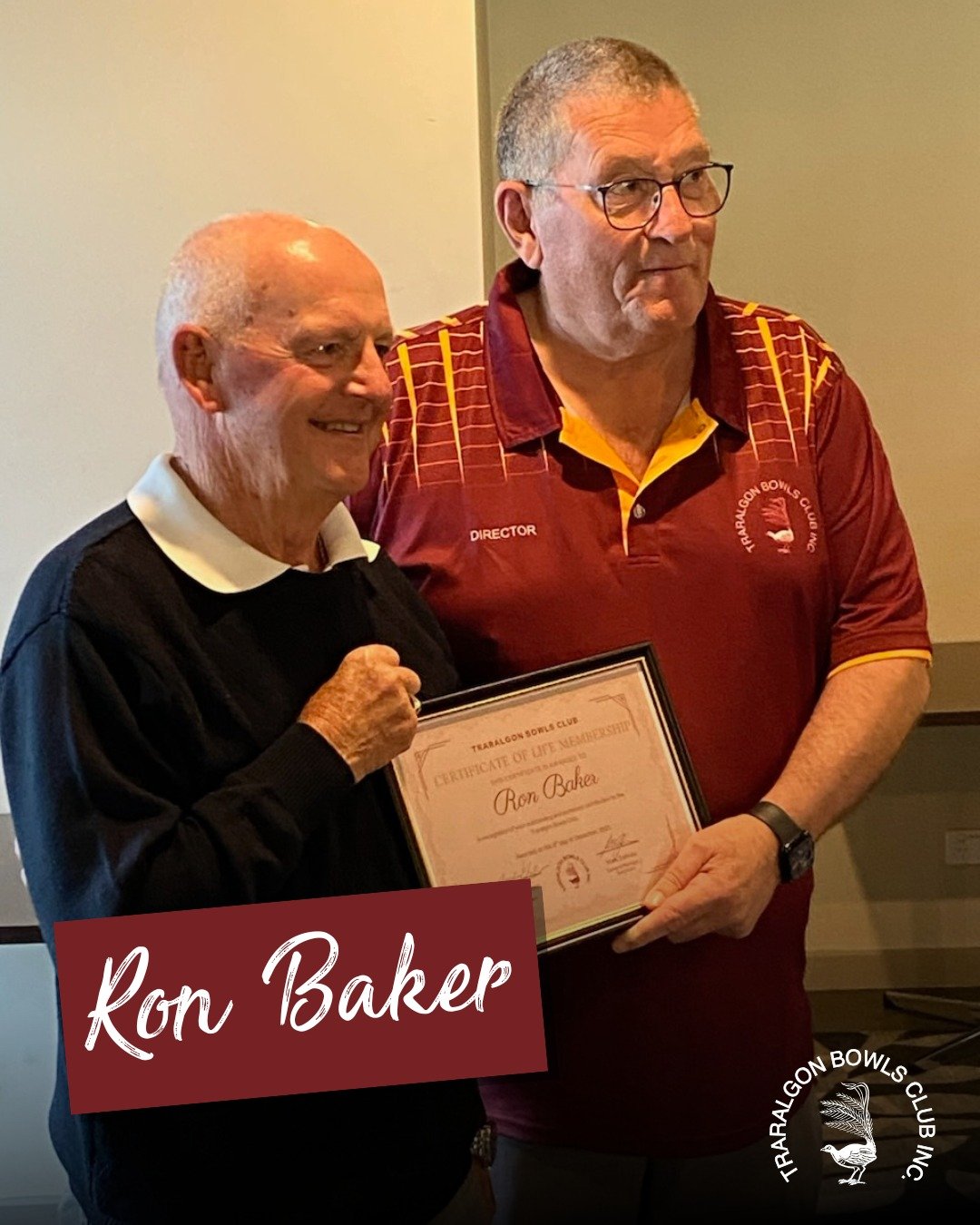 NEW LIFE MEMBERSHIP
The prestigious life membership was presented to the very deserving Ron Baker. Congratulations Ron, and thank you for your contribution.