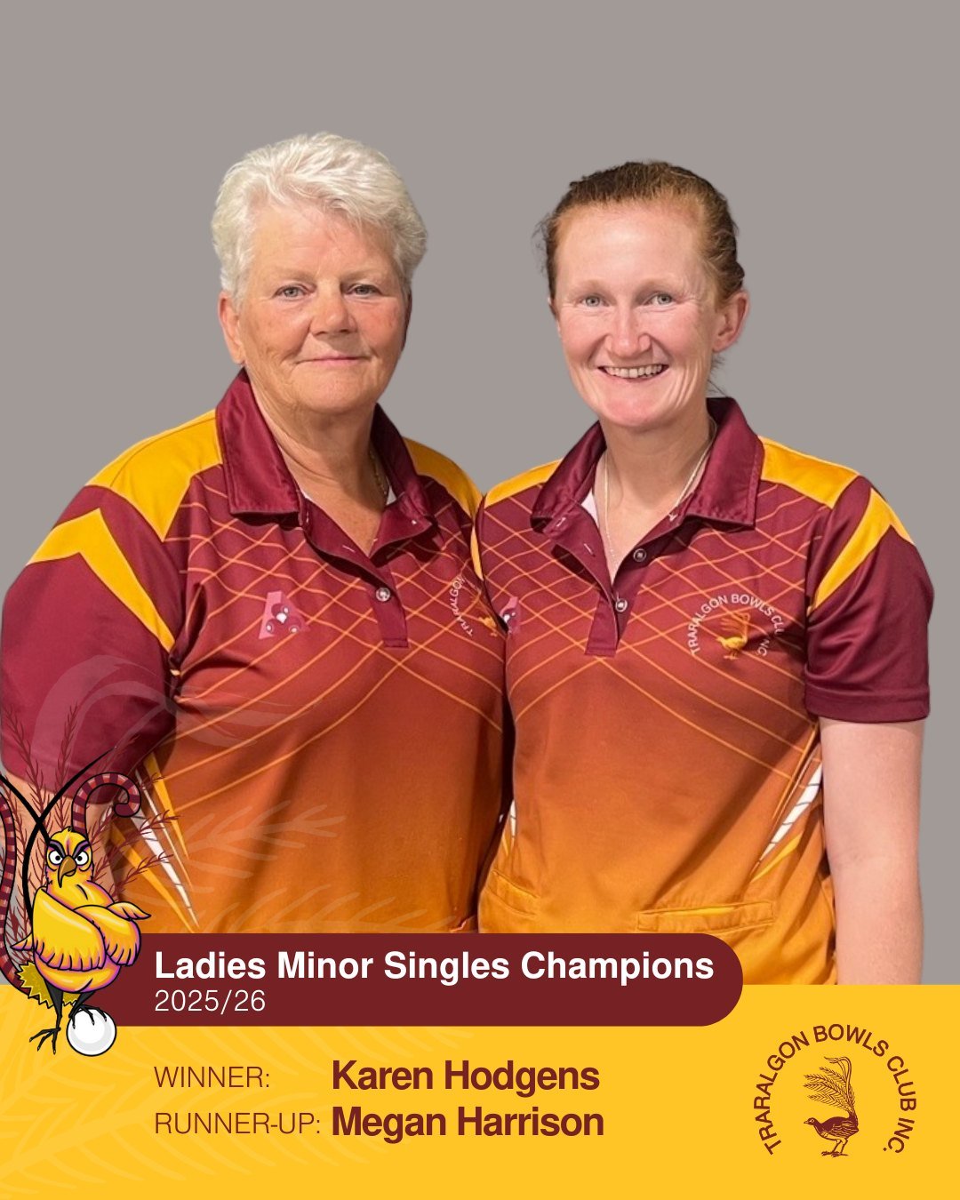 🤩MINOR SINGLES CLUB CHAMPIONS
Congratulations to our Minor Singles Champs:
LADIES:
🥇Karen Hodgens
🥈Megan Harrison
MEN:
🥇Gavin Malane
🥈Scott McDonald