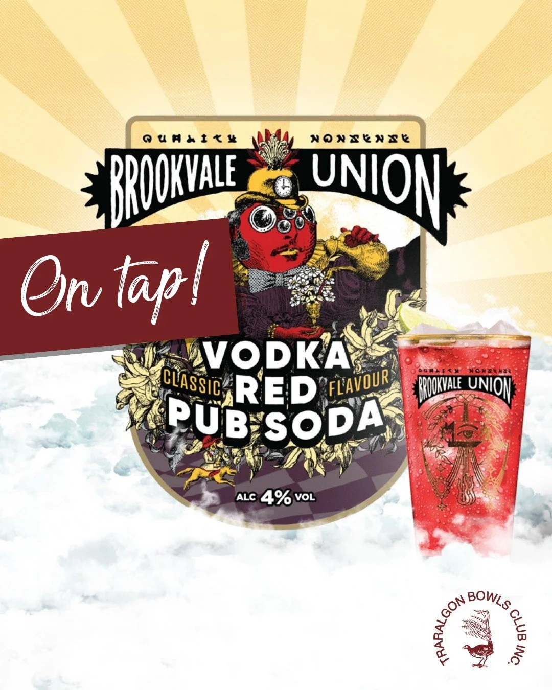 🚨 NEW ON TAP 🚨
Say hello to Brookvale Union&rsquo;s Vodka Red Pub Soda &mdash; cold, crisp and pouring now at the club. Perfect for post‑game drinks or an after-dinner treat.