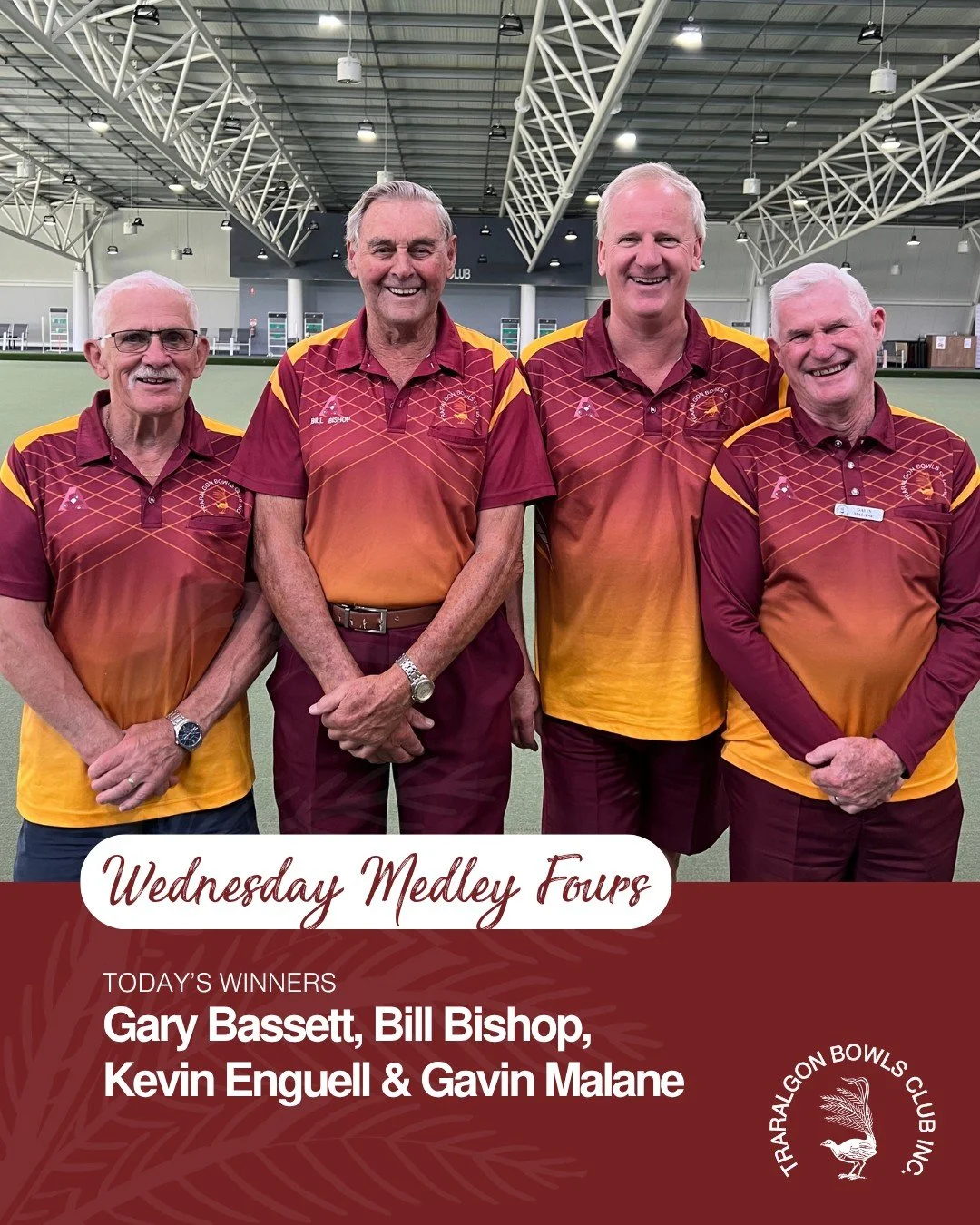 4️⃣WEDNESDAY MEDLEY FOURS4️⃣
Congratulations to the winners of the day:
🥇Winners: Gary Bassett, Bill Bishop, Kevin Enguell &amp; Gavin Malane
🥈Runners-up: Abe Roeder, Ron Sherlock, Kathy Smiles &amp; Brendon Smiles
Thank you to all who joined in on
