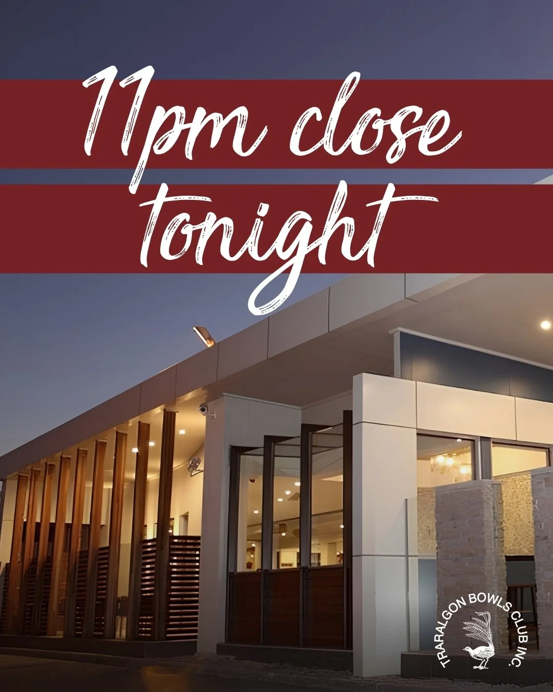 11PM CLOSE TONIGHT
Members and guests, please note we will be closing at 11pm tonight to complete some scheduled works. Normal trading hours resume Thursday 6 May.
