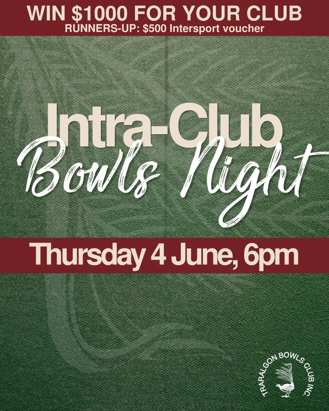 🚨TAG YOUR SPORTING CLUB
Round up your team and join us for a lively night of lawn bowls, friendly rivalry, dinner, and great prizes.
💰Prizes 
Winners prize: $1,000 in cash
Runner-up prize $500 Intersport gift card.

⏰Event Schedule
6pm &ndash; 6:30