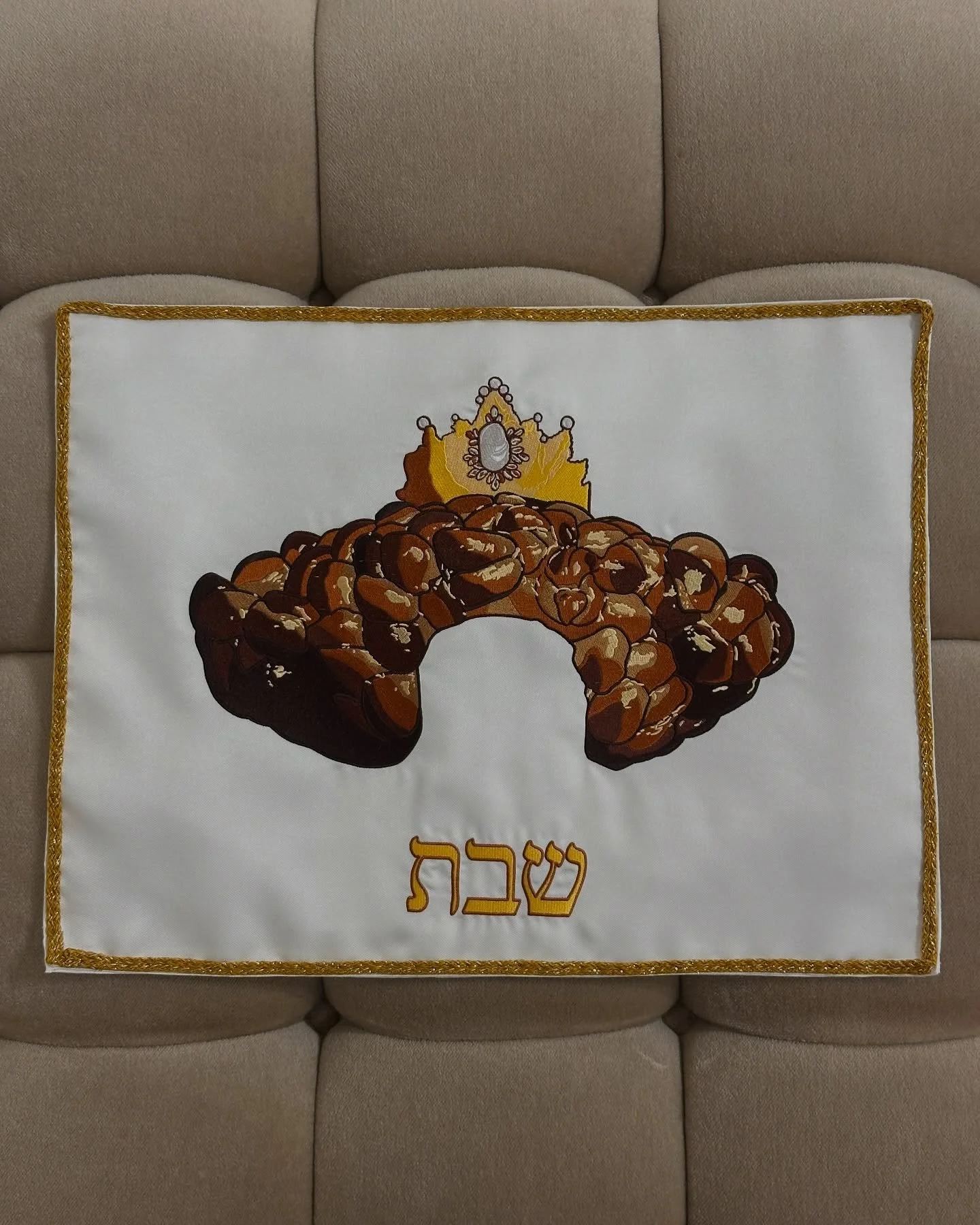 As part of the exhibition JEWESS, artist Danielle Durchslag @ddurch has created two beautiful items available for sale that will bring art on your Seder table for Passover

A Sabbath Queen Challah Cover and a Taylor Bonnet Matzo Cover, both machine e