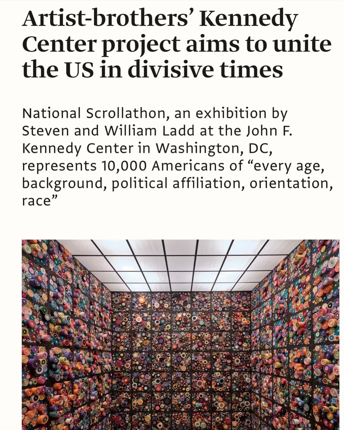 Quite a joy and pride to read in @theartnewspaper about  the National @scrollathon exhibition by dear artists and friends @stevenandwilliam opening Saturday May 30 at the Kennedy Center in DC. 

10 years + of preparation, thousands of participants al