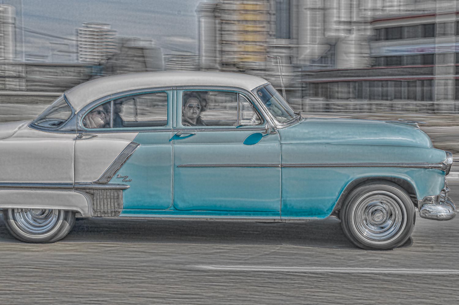 Copy of Sunday Drive in a Blue Car Along the Malecon in Havana