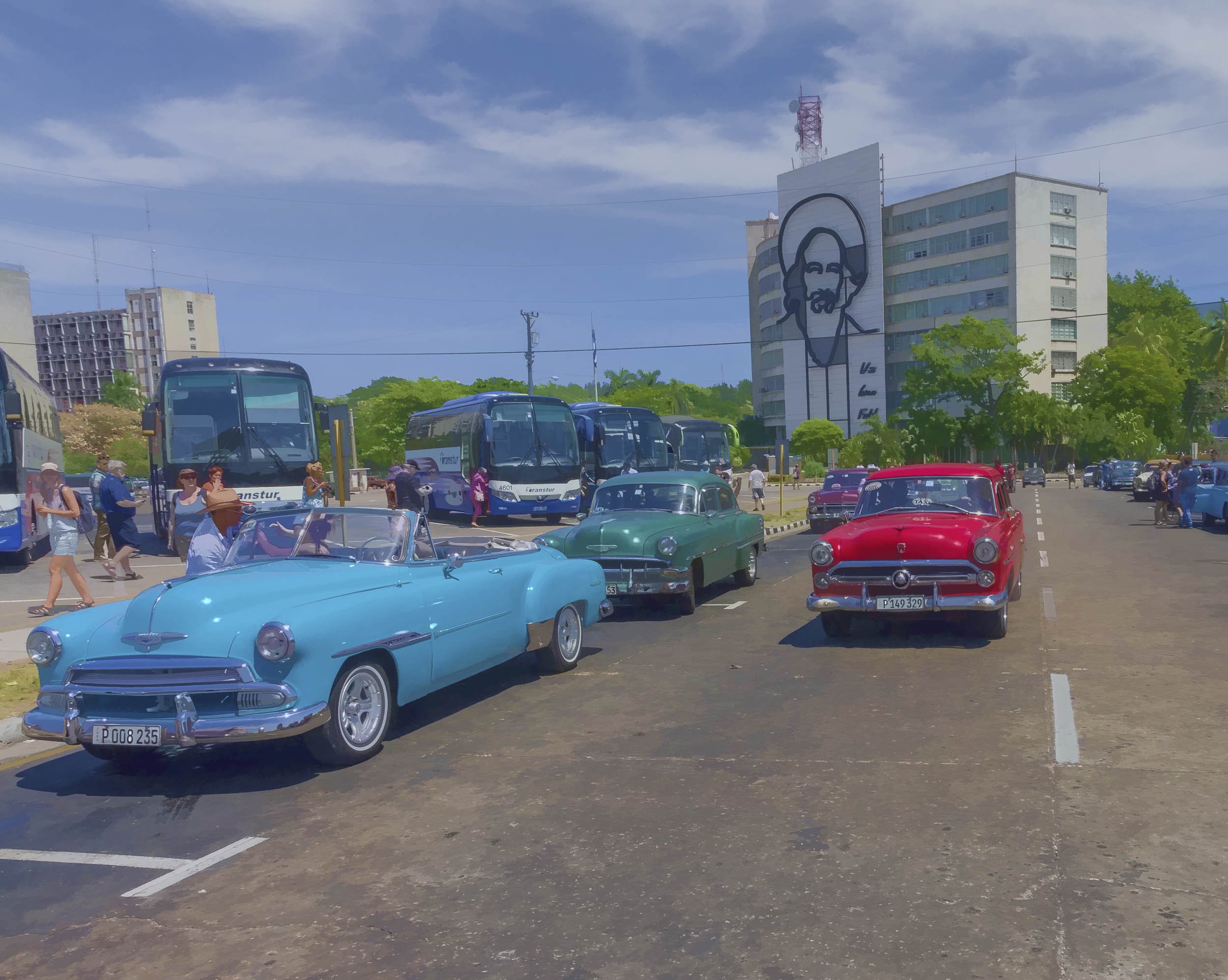 Tour Buses and Taxis, Revolution Plaza, Havana