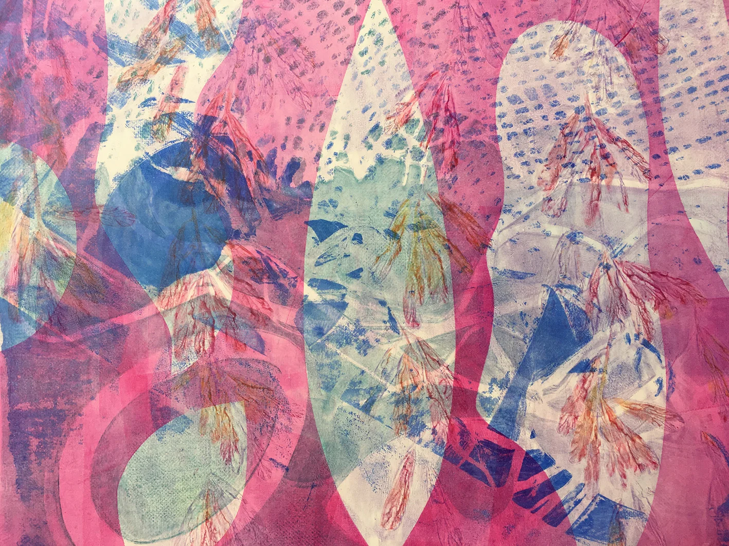 Pink Abstract with Leaves