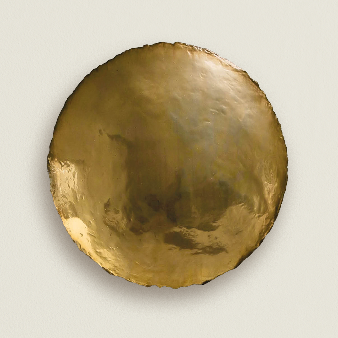   0157.2022     Silver Emulsion    
52” Diameter x 12” Depth  
hand sculpted convex silver emulsion  
polymer resin and Italian marble dust on panel 
signed in verso 
