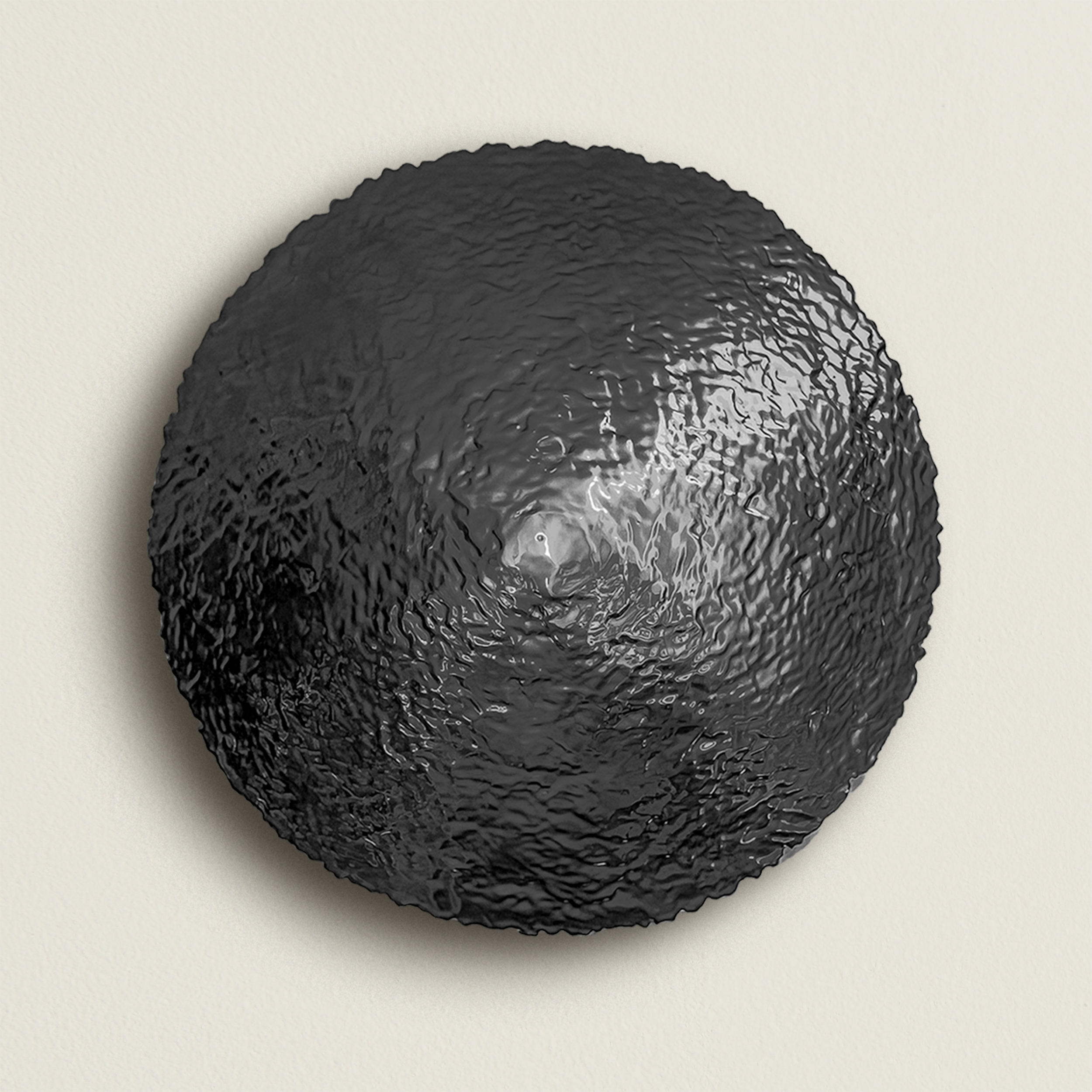   0129.2022      Graphite Emulsion      
42” Diameter x 7” Depth   
hand sculpted convex graphite emulsion on panel   
signed in verso
