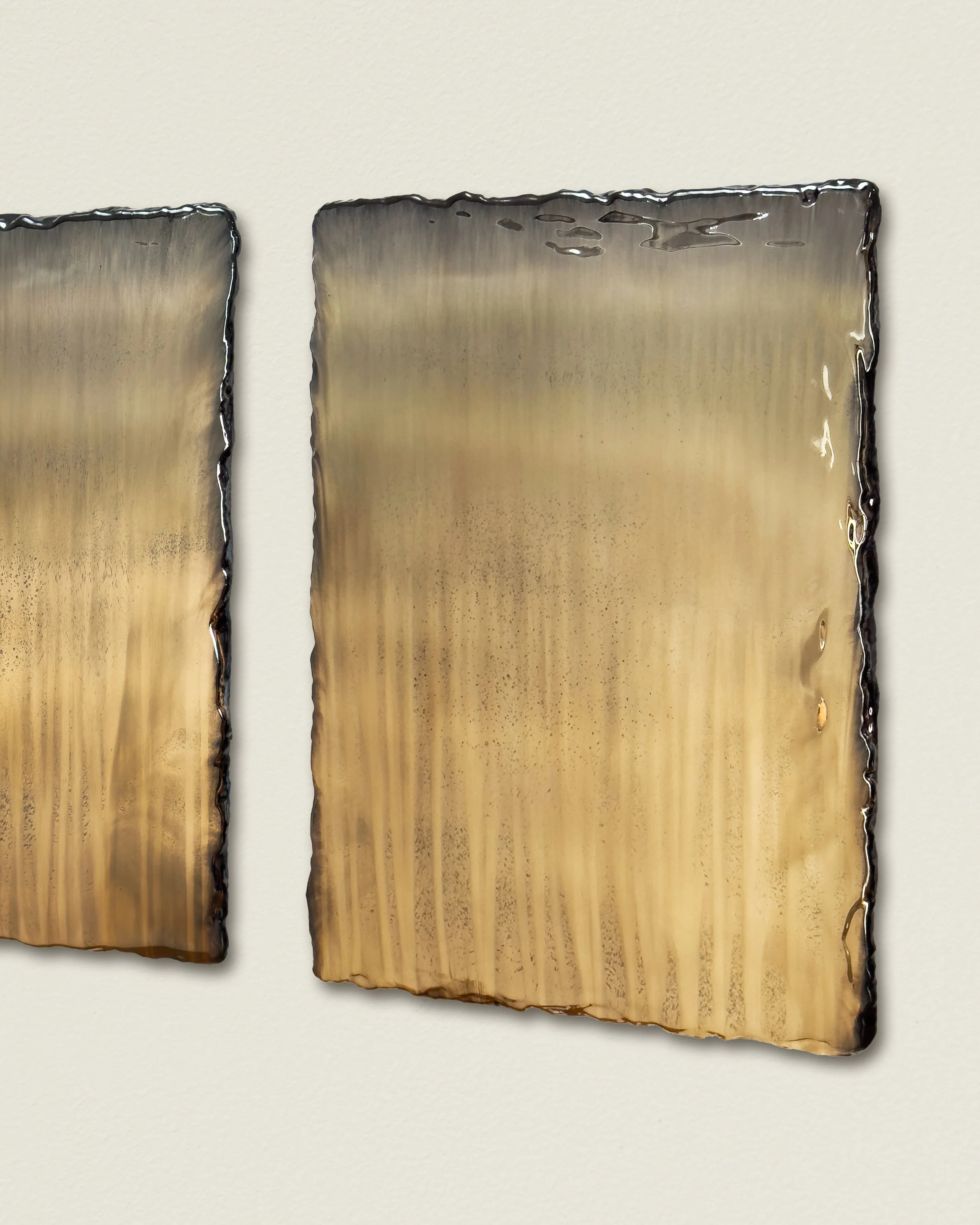   0661.2025      Silver Emulsion    (left) 
  0662.2025     Silver Emulsion    (right)  
32” Height x 24” Width x 2” Depth (each) 
hand sculpted silver emulsion  
polymer resin and Italian marble dust on panel 
signed in verso 