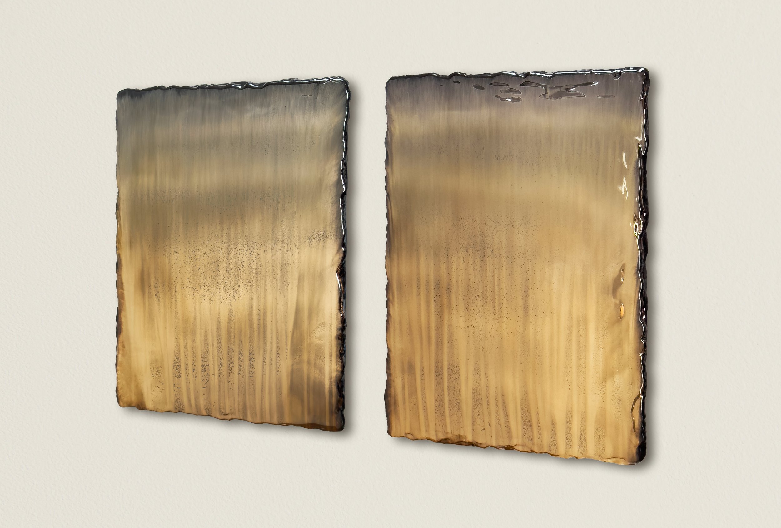   0661.2025      Silver Emulsion    (left) 
  0662.2025     Silver Emulsion    (right)  
32” Height x 24” Width x 2” Depth (each) 
hand sculpted silver emulsion  
polymer resin and Italian marble dust on panel 
signed in verso 