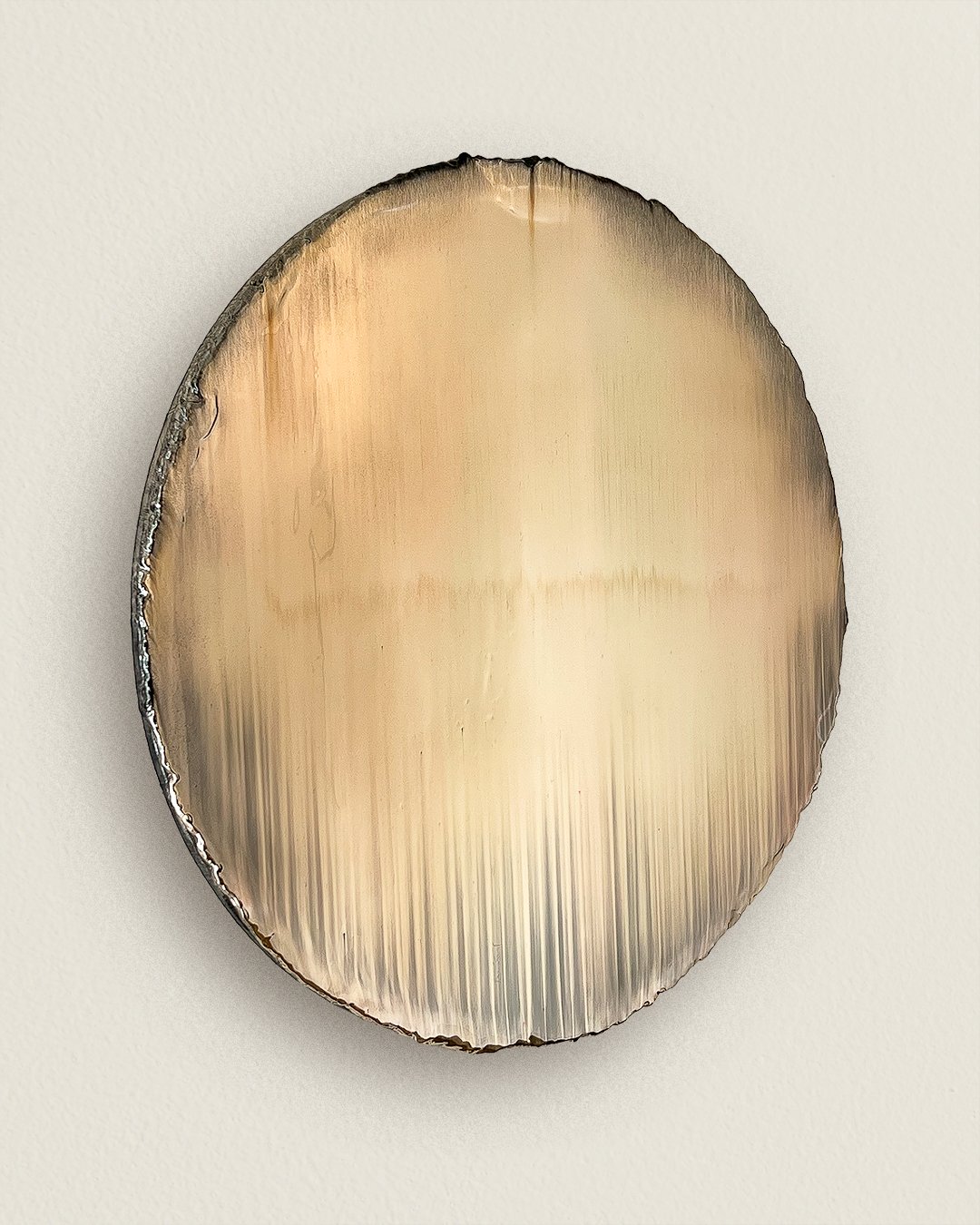   0192.2022      Silver Emulsion      
52“ Diameter x 2.5” Depth   
hand sculpted silver emulsion   
polymer resin and Italian marble dust on panel   
signed in verso