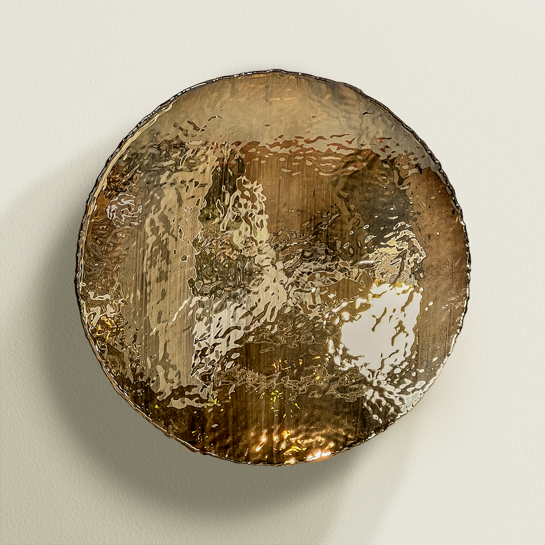   0731.2025      Silver Emulsion    
61” Diameter x 11.75” Depth  
hand sculpted concave silver emulsion 
polymer resin and Italian marble dust on panel 
signed in verso 