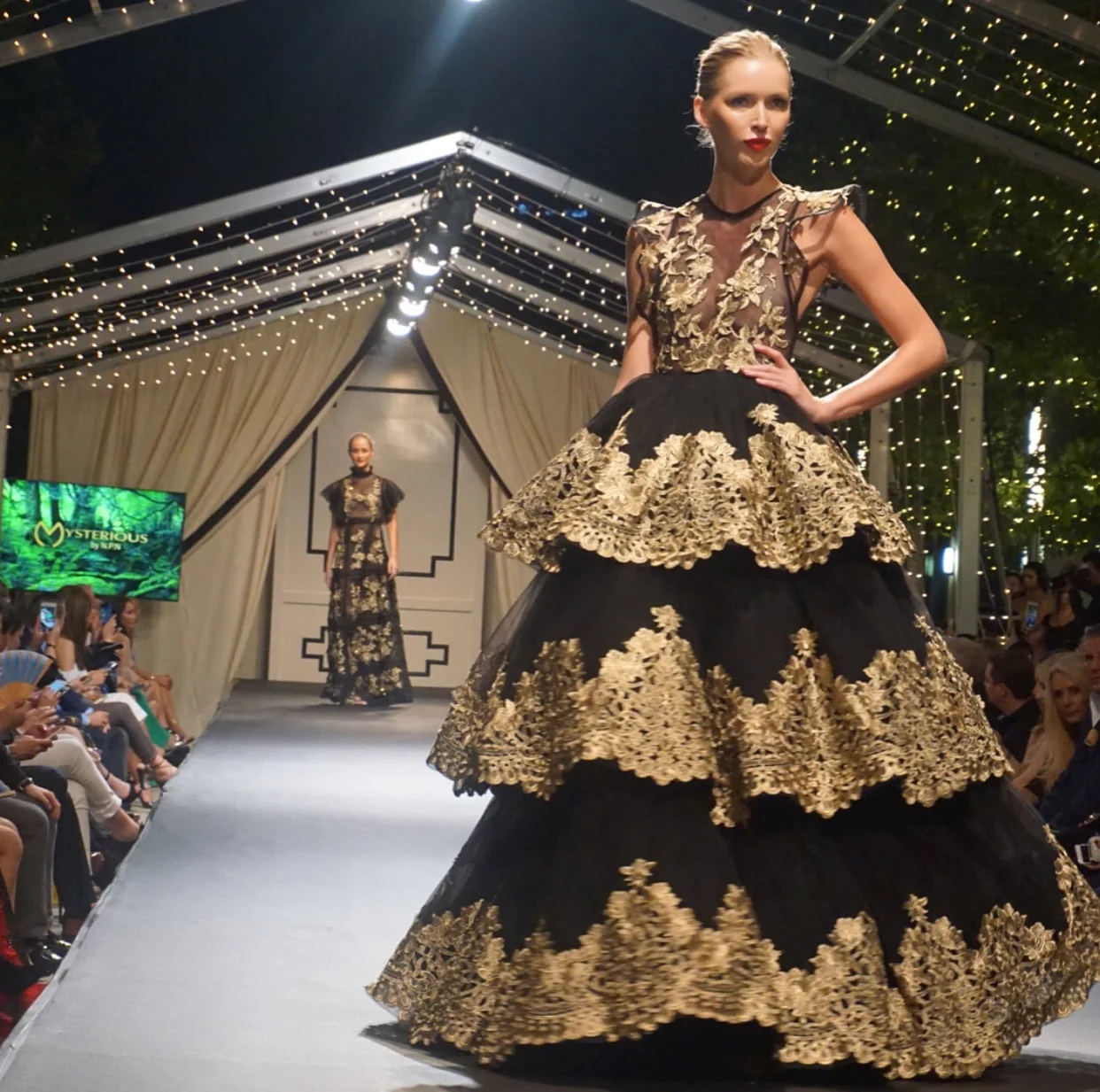 There was no other way to begin the show than with this classical beauty by Mysterious by N.P.N . It’s a black layered dream with gold finishes giving a sense of royalty through every inch of its layers.