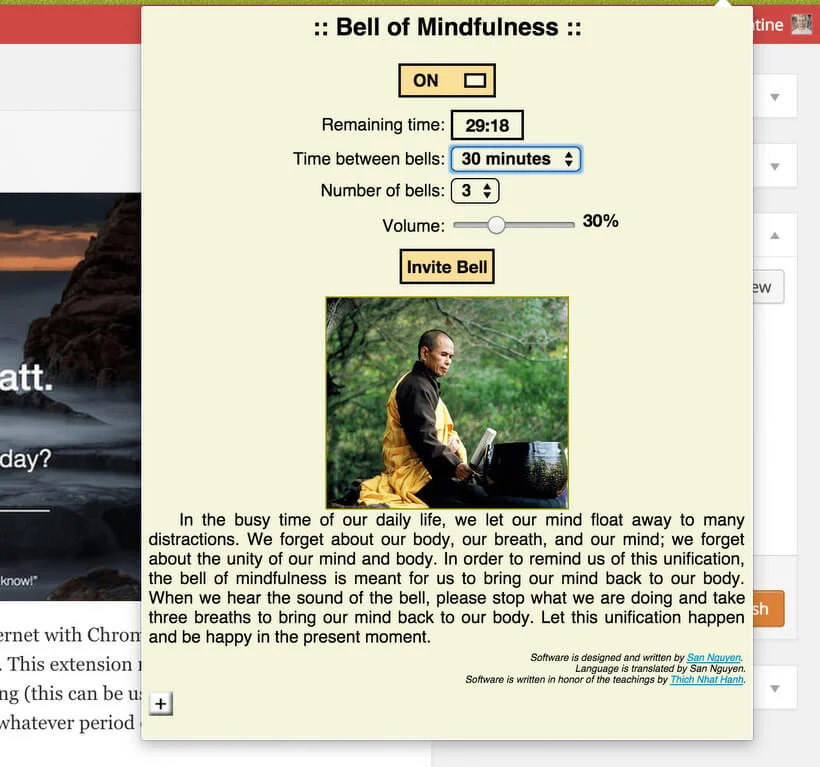 Bell of Mindfulness Chrome Extension via Buddhaimonia