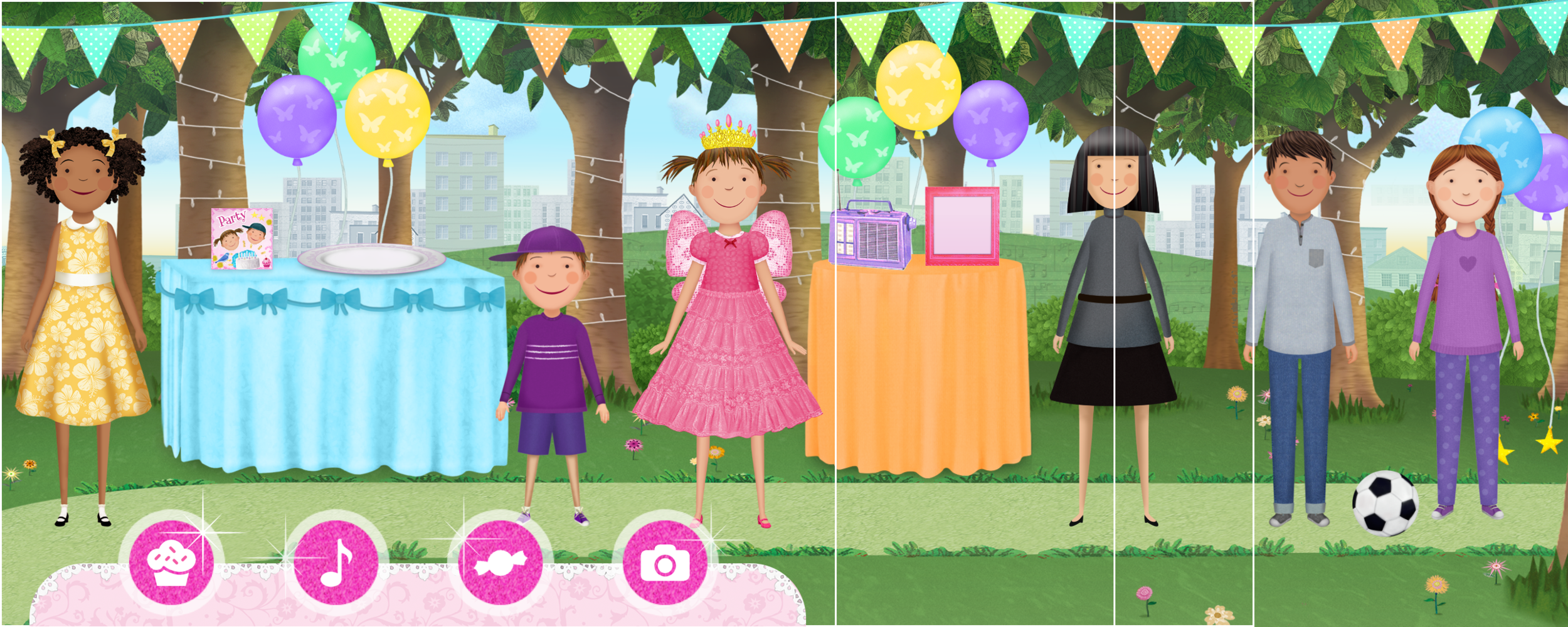 Party at the park scene comp (white lines indicate screen sizes)