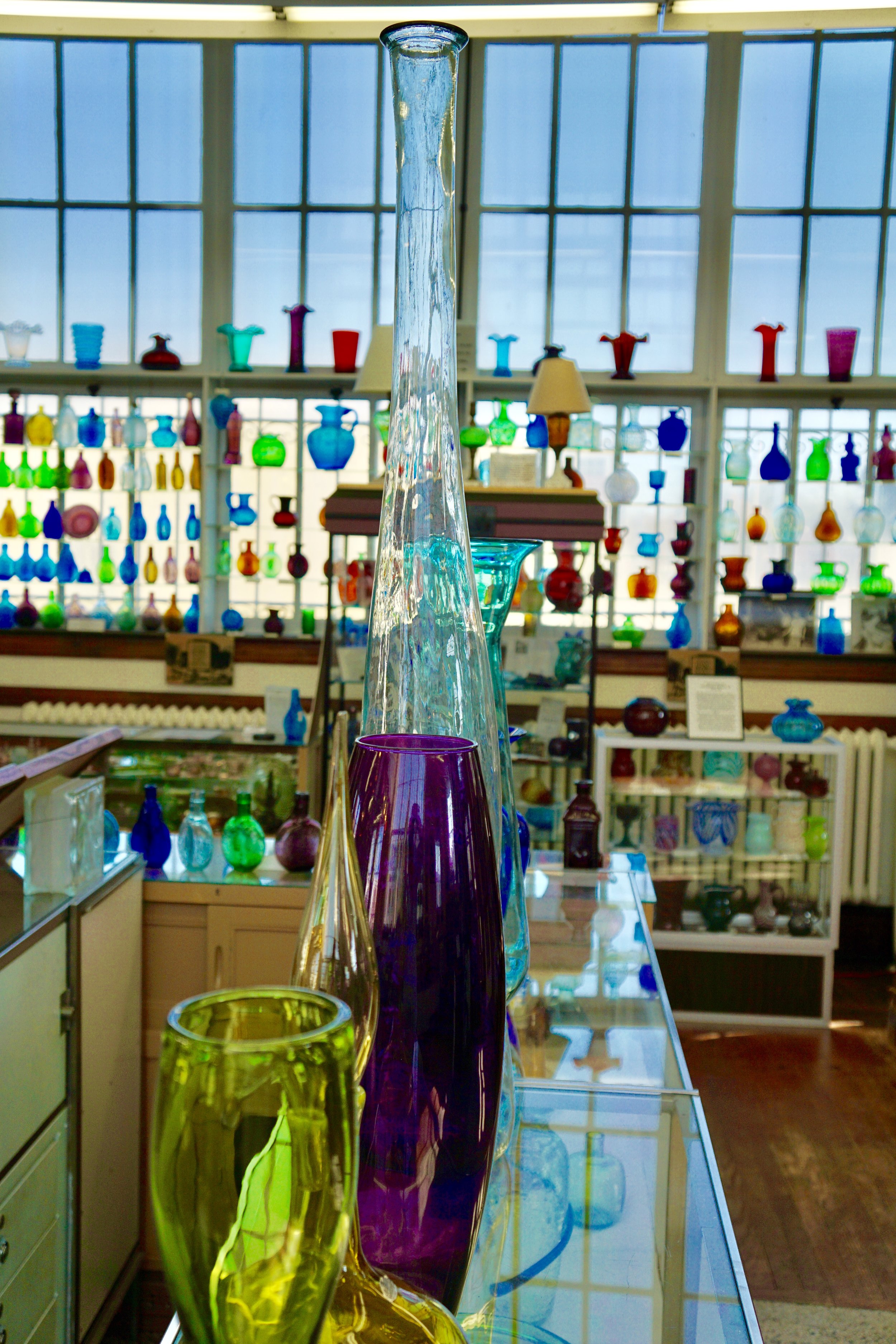 A photo of the interior of the Heritage Glass Museum facing east.