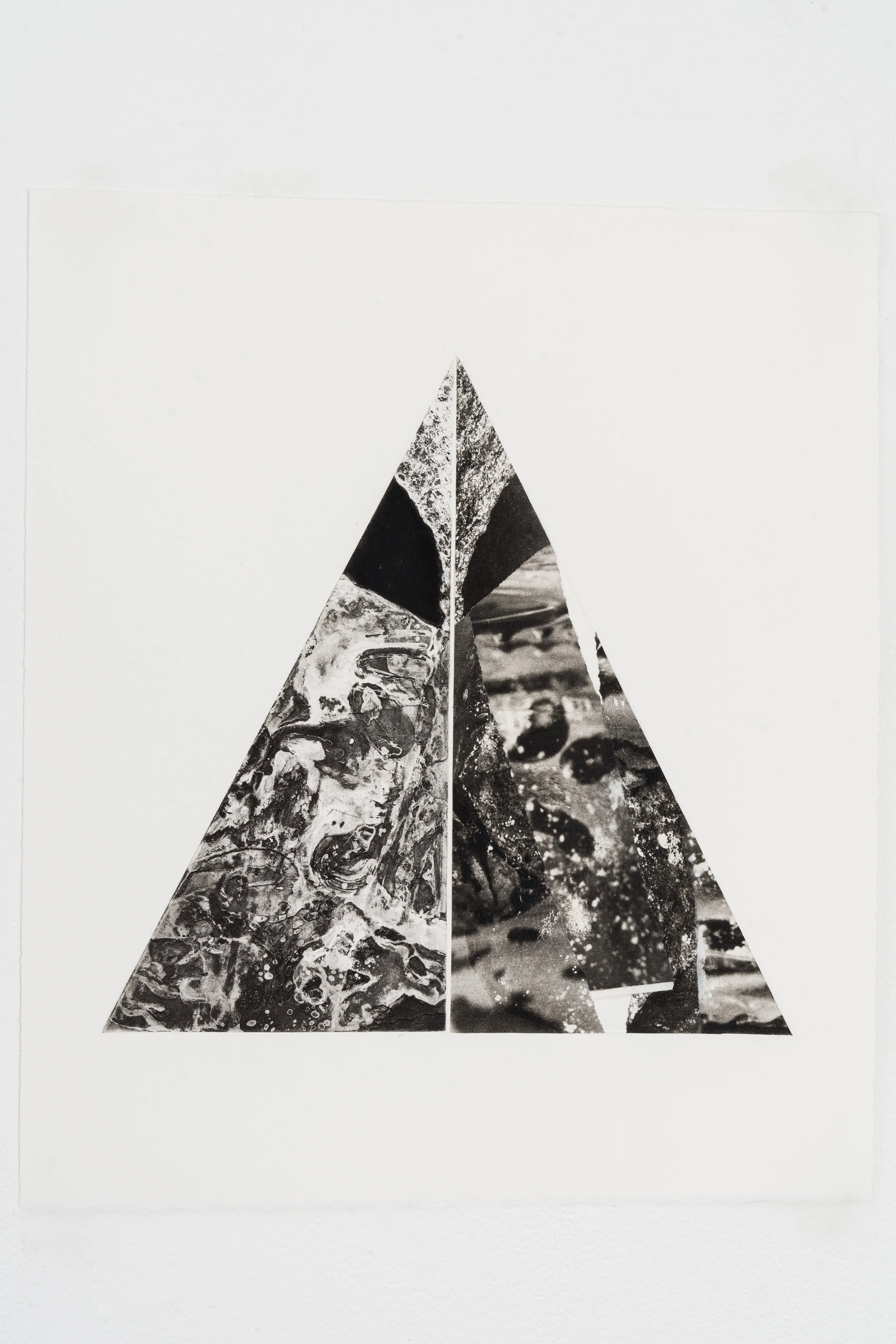 Jewel Triangle #2, 2021,
Whiteground etching and collaged photogravures,
18” x 21”