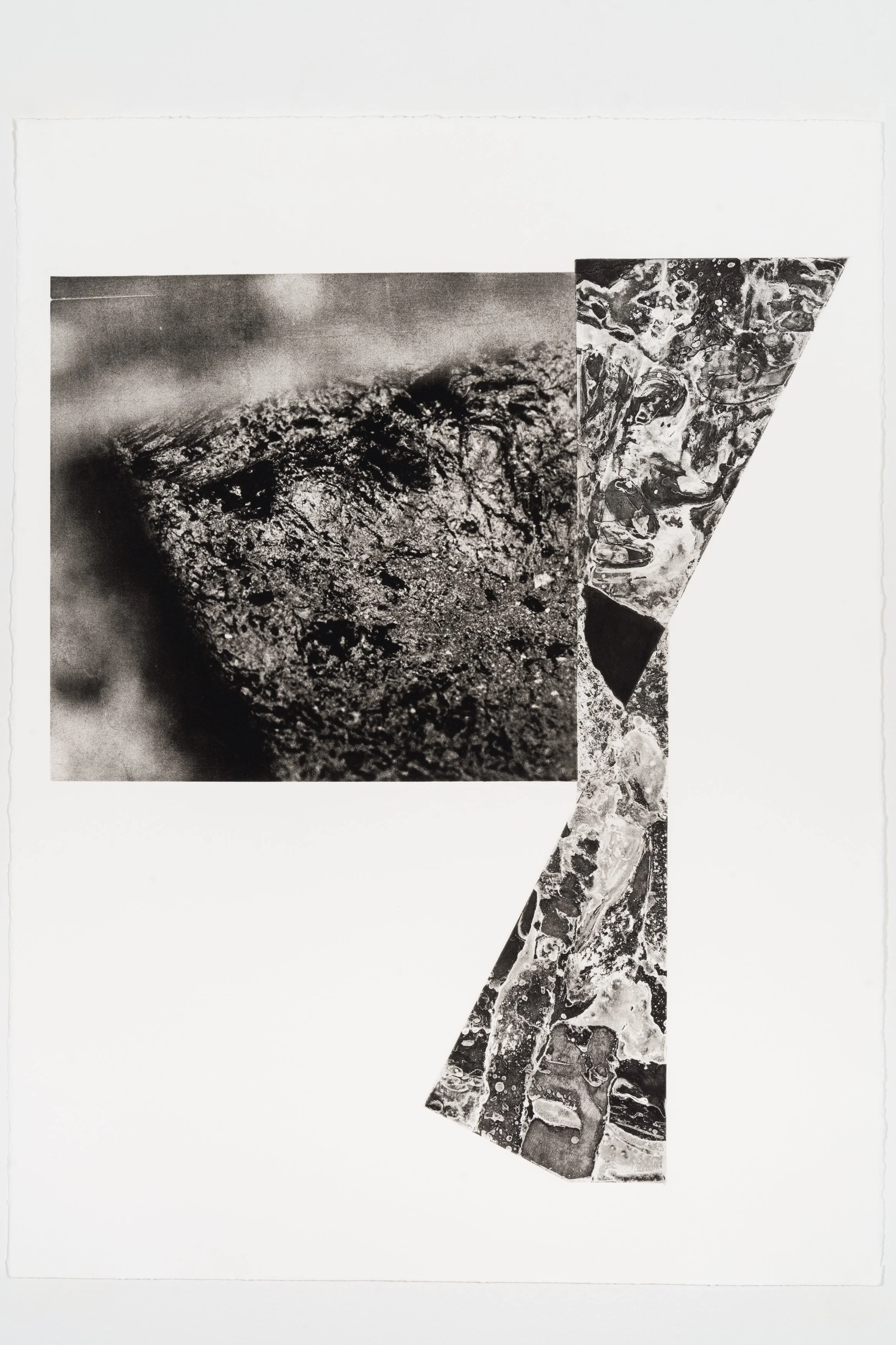 Rain Triangles #4, 2021,
Three-plate etching: whiteground and photogravure,
26” x 33 1⁄8”