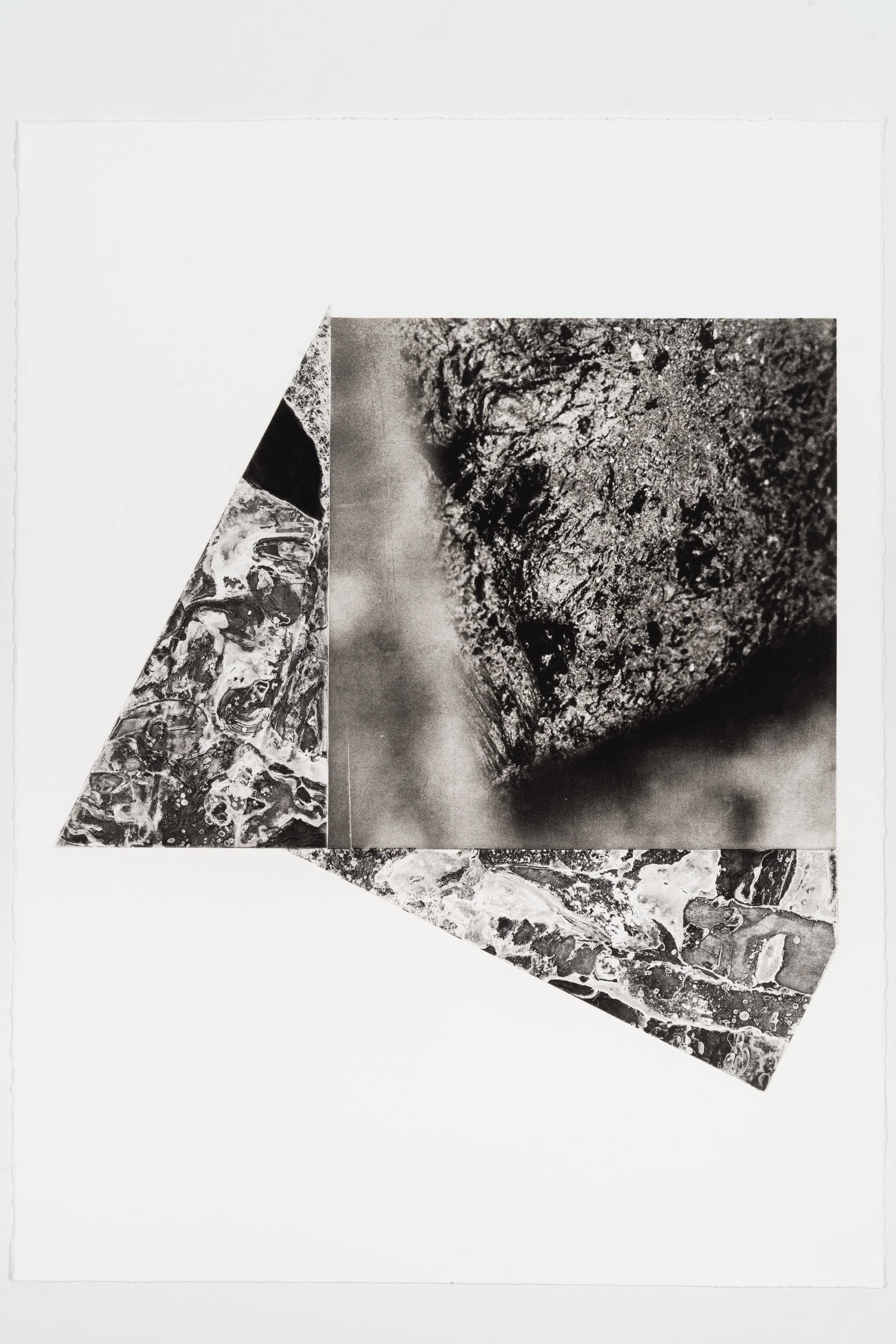 Rain Triangles #2, 2021,
Three-plate etching: whiteground and photogravure,
26” x 33 1⁄8”