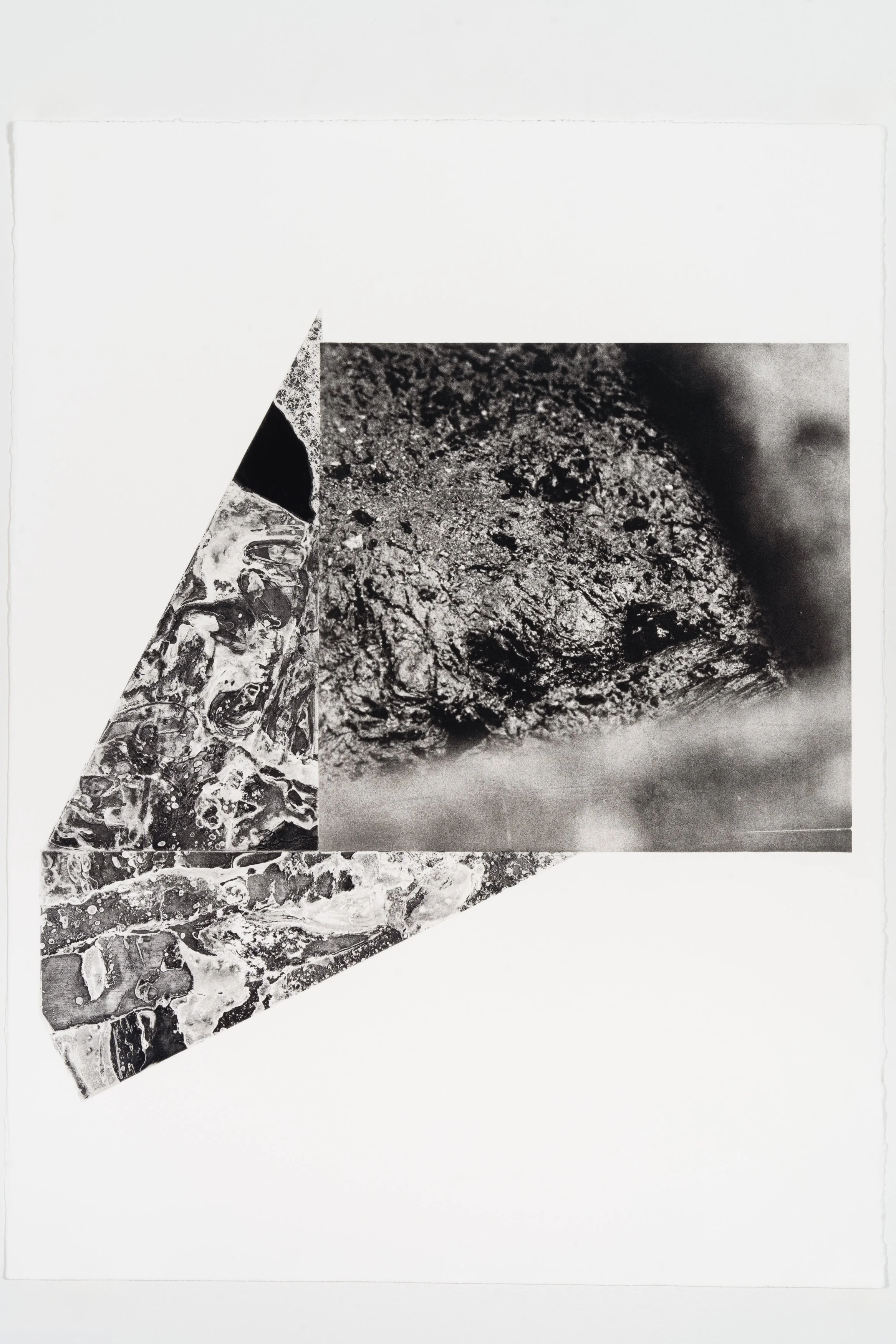 Rain Triangles #3, 2021,
Three-plate etching: whiteground and photogravure,
26” x 33 1⁄8”