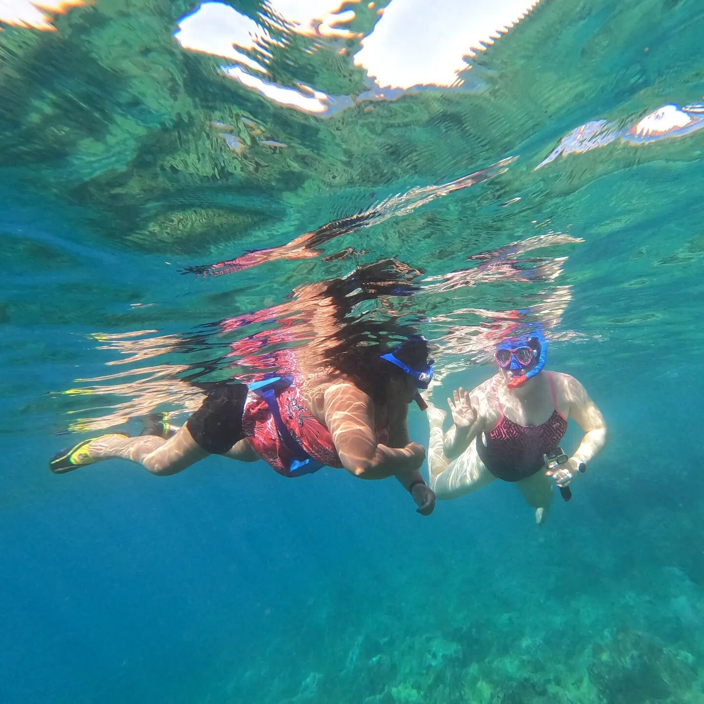 Snorkel Sesh! 
Best time to reach out to schedule a session with us? 1-2 months ahead of time. 🥳🤿
.
Thanks to @instabrams__ for the support today!!
.
(ID: Two women underwater snorkeling) #Snorkel #Maui #Adapt