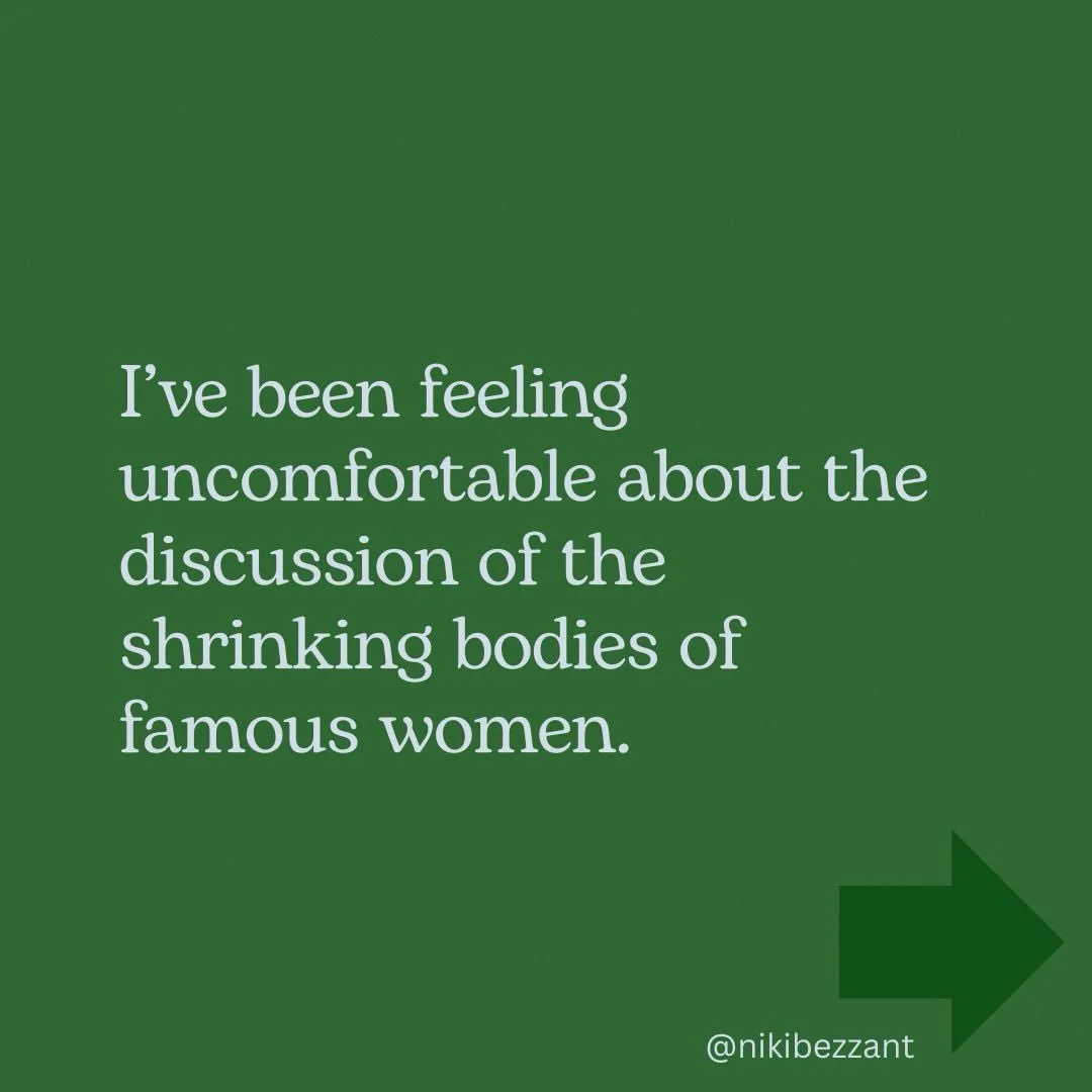 I am uncomfortable with people commenting (as always happens) that the bodies of many celebrities, who seem to be shrinking, look terrible. 

But I am also uncomfortable with another thing that always happens in the comments on these posts: someone w