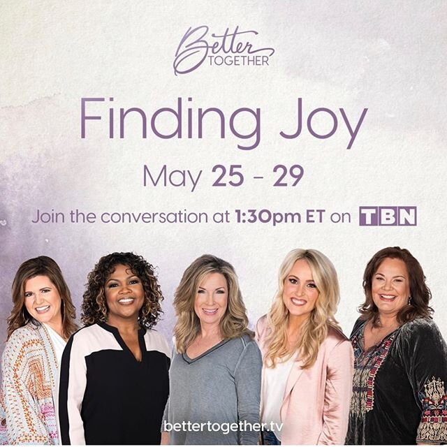 I am going to be on @tbn all this next week for @bettertogethertv with @lisadharper @mattandlauriecrouch @nicolebinion and @cecewinans starting TOMORROW at 1:30 ET! You can also watch on the app.⁣
⁣
We are talking all about finding Joy! Hope you can 