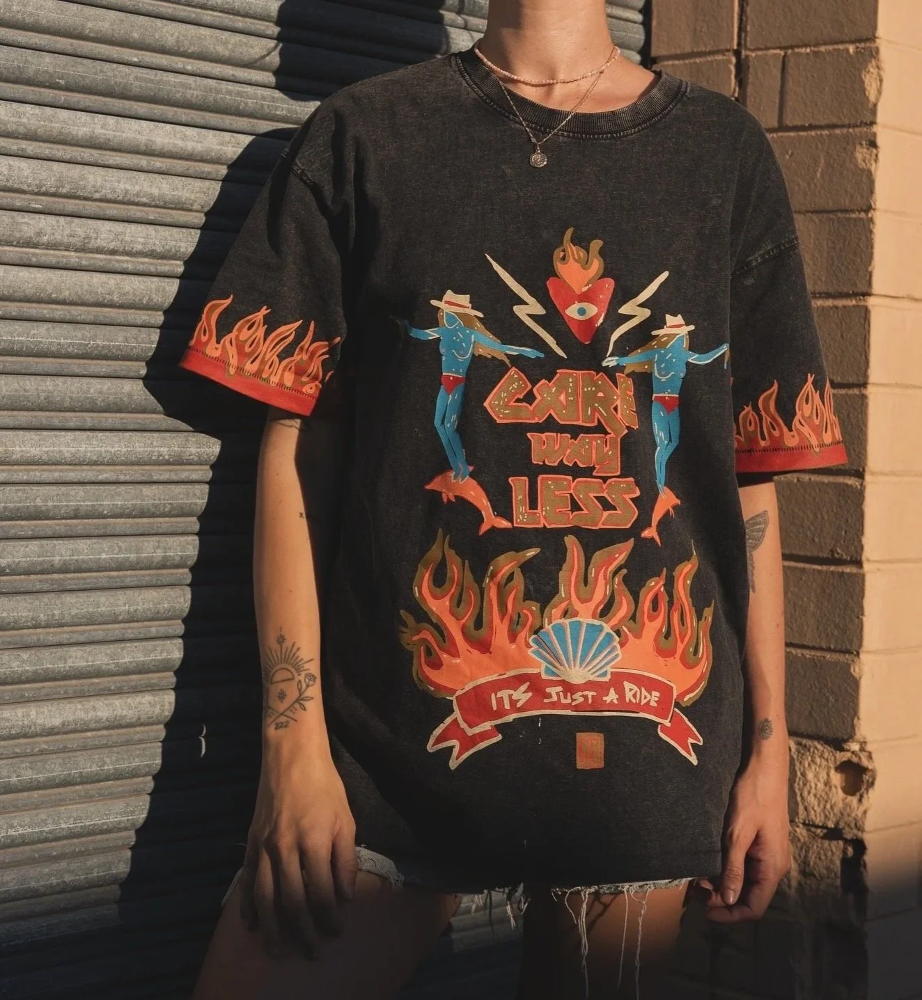 Woman in oversized art t-shirt