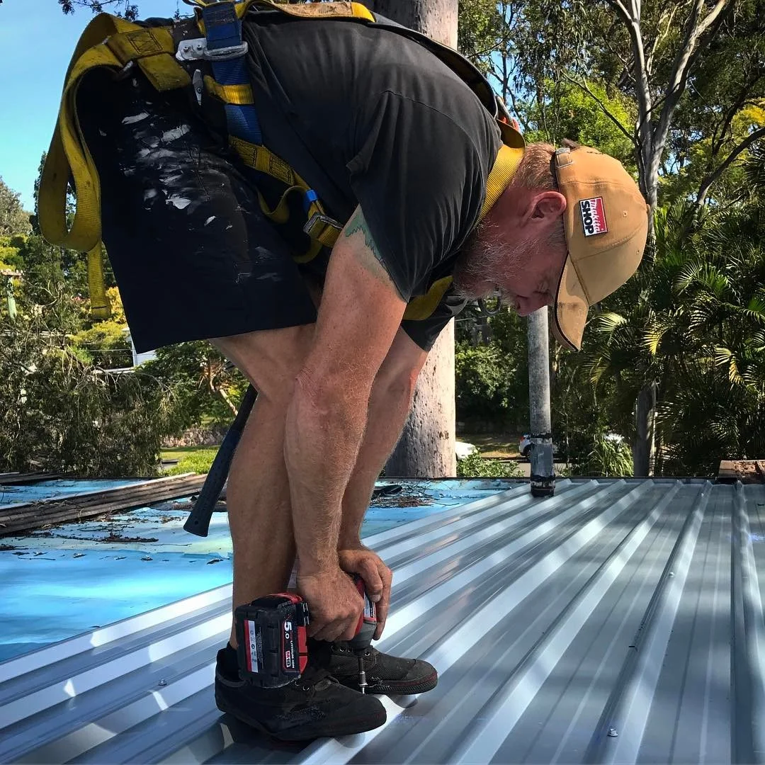 Screwing off metal sheets involves care and attention: it's easy to over-tighten screws, which warps the metal and compromises waterproofing #bostockmetalroofing
