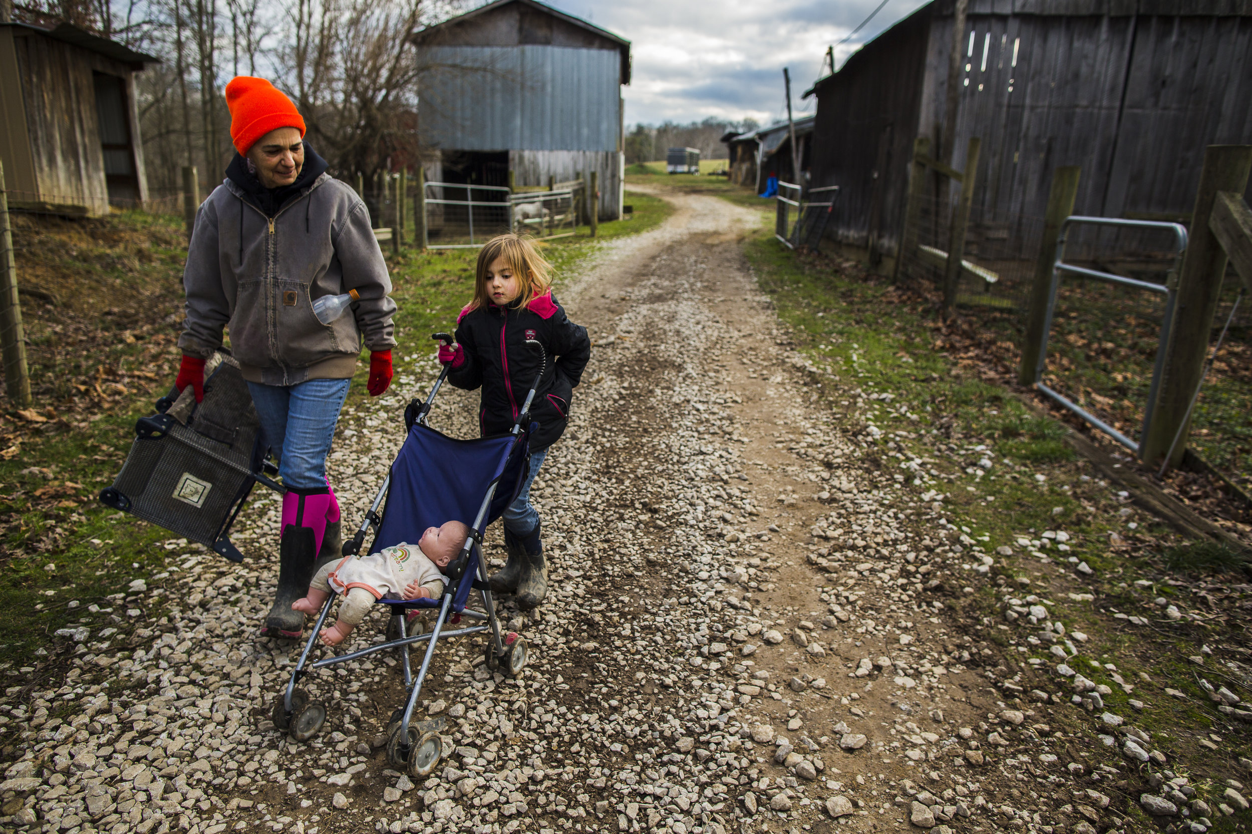 Mary walks back with Emily after checking on her boar goat herd. The Jonas' except to increase their herd by over 80 new goats by the springtime. 
