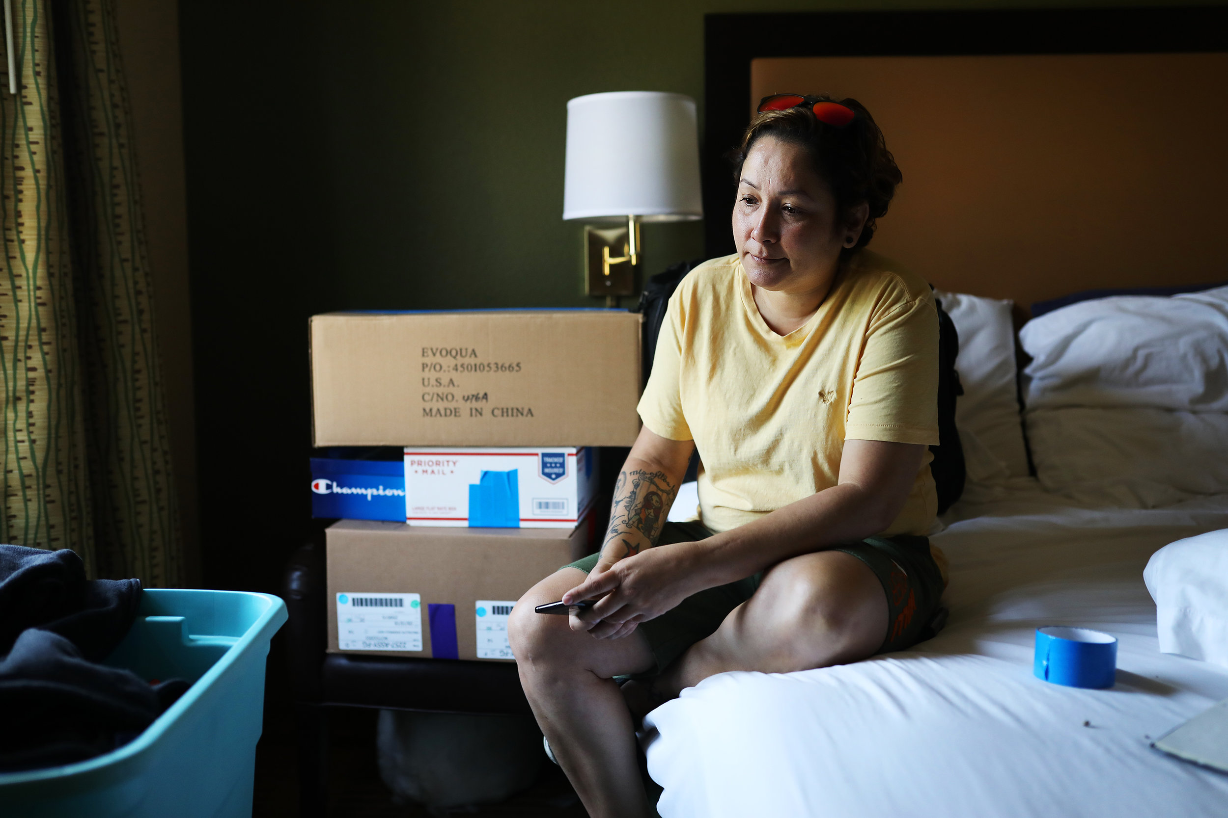 Dagmar Rivera pauses while packing up her belongings in a hotel room that she's been occupying for the past several months. The Federal Emergency Management Agency is officially ending its Temporary Sheltering Assistance Program for Puerto Rico, a program that has paid for hotel rooms for thousands of evacuees for nearly a year after Hurricane Maria devastated the island. As of now, Dagmar needs to be out of the hotel by July 15th, but has nowhere to go.